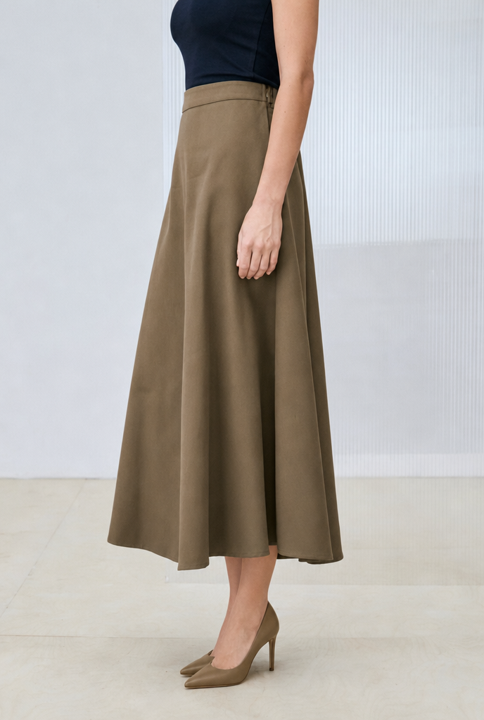 FLAM GABARDINE FLARED SKIRT KHAKI