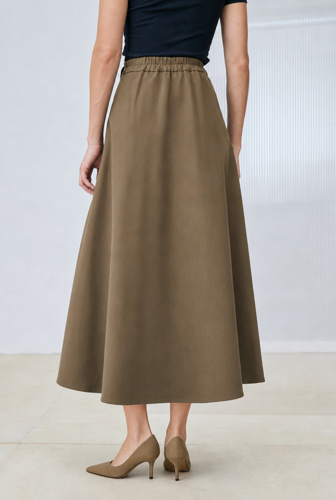 FLAM GABARDINE FLARED SKIRT KHAKI