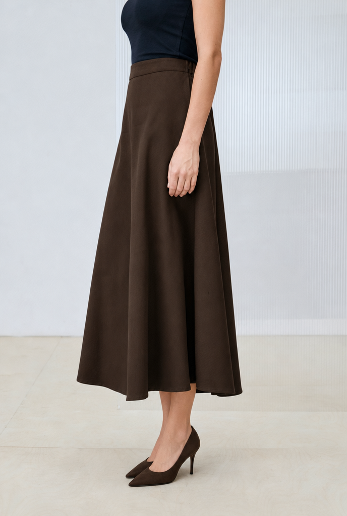 FLAM GABARDINE FLARED SKIRT BROWN