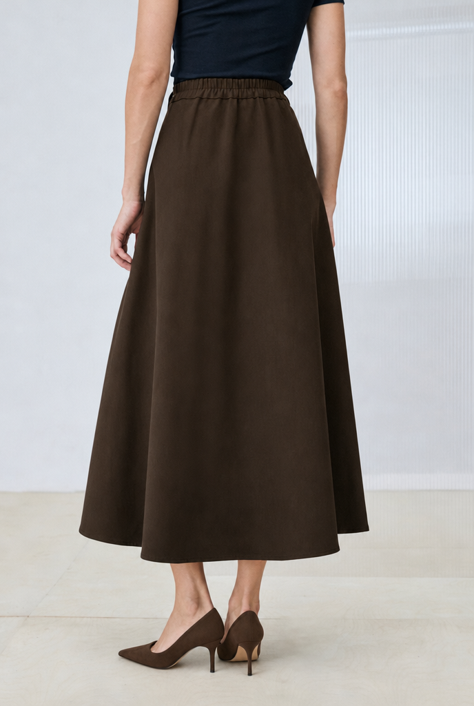 FLAM GABARDINE FLARED SKIRT BROWN