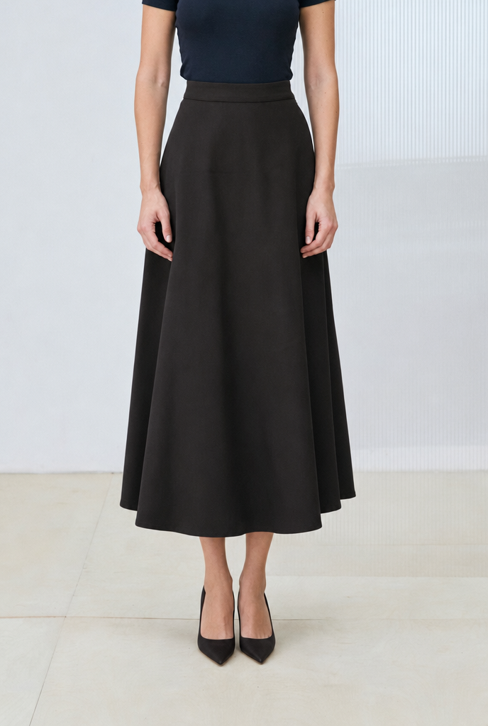 FLAM GABARDINE FLARED SKIRT BLACK