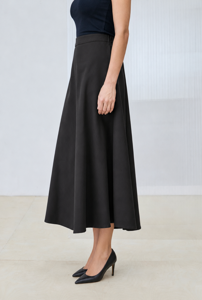 FLAM GABARDINE FLARED SKIRT BLACK