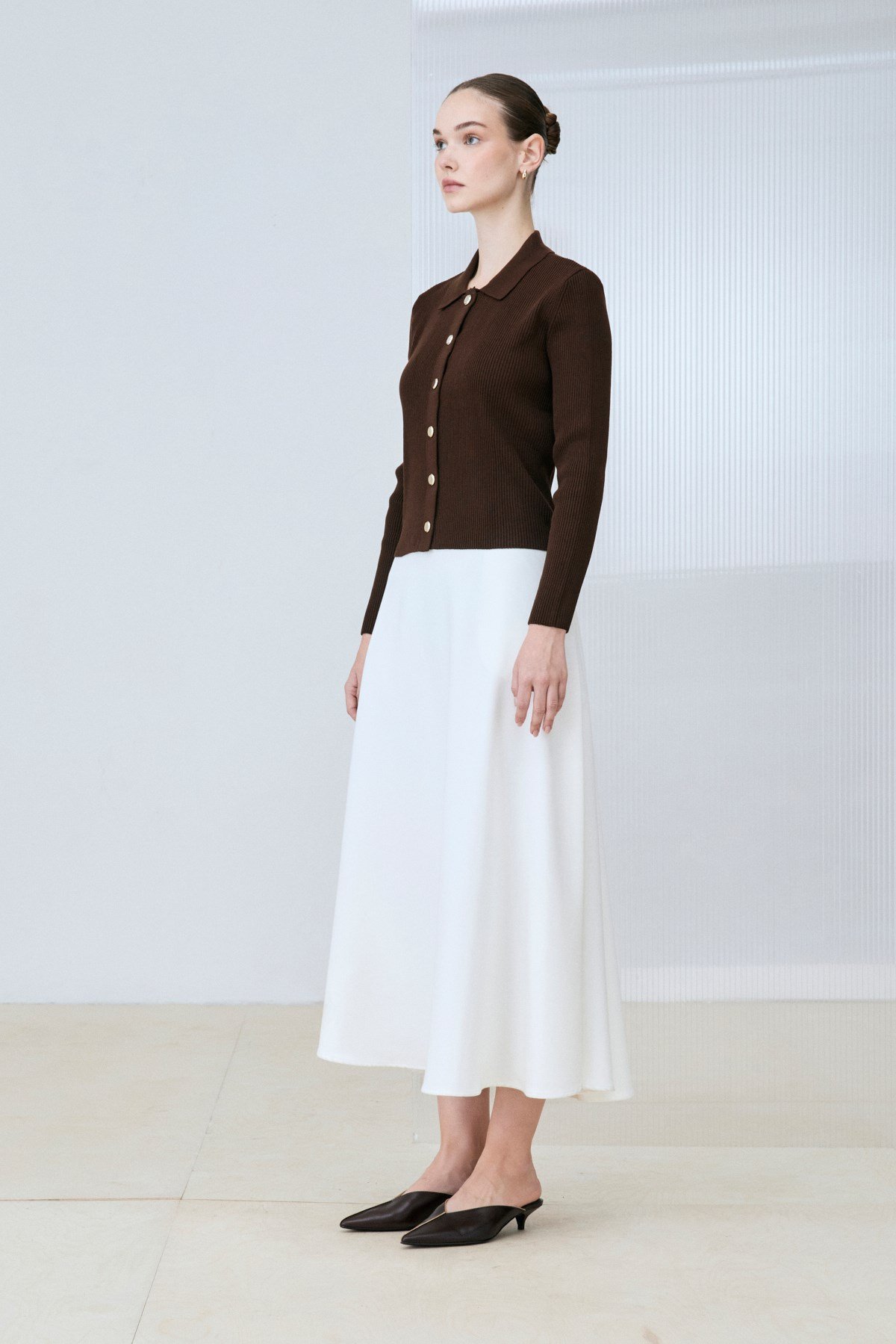 GOLD COTTON KNIT CARDIGAN BROWN