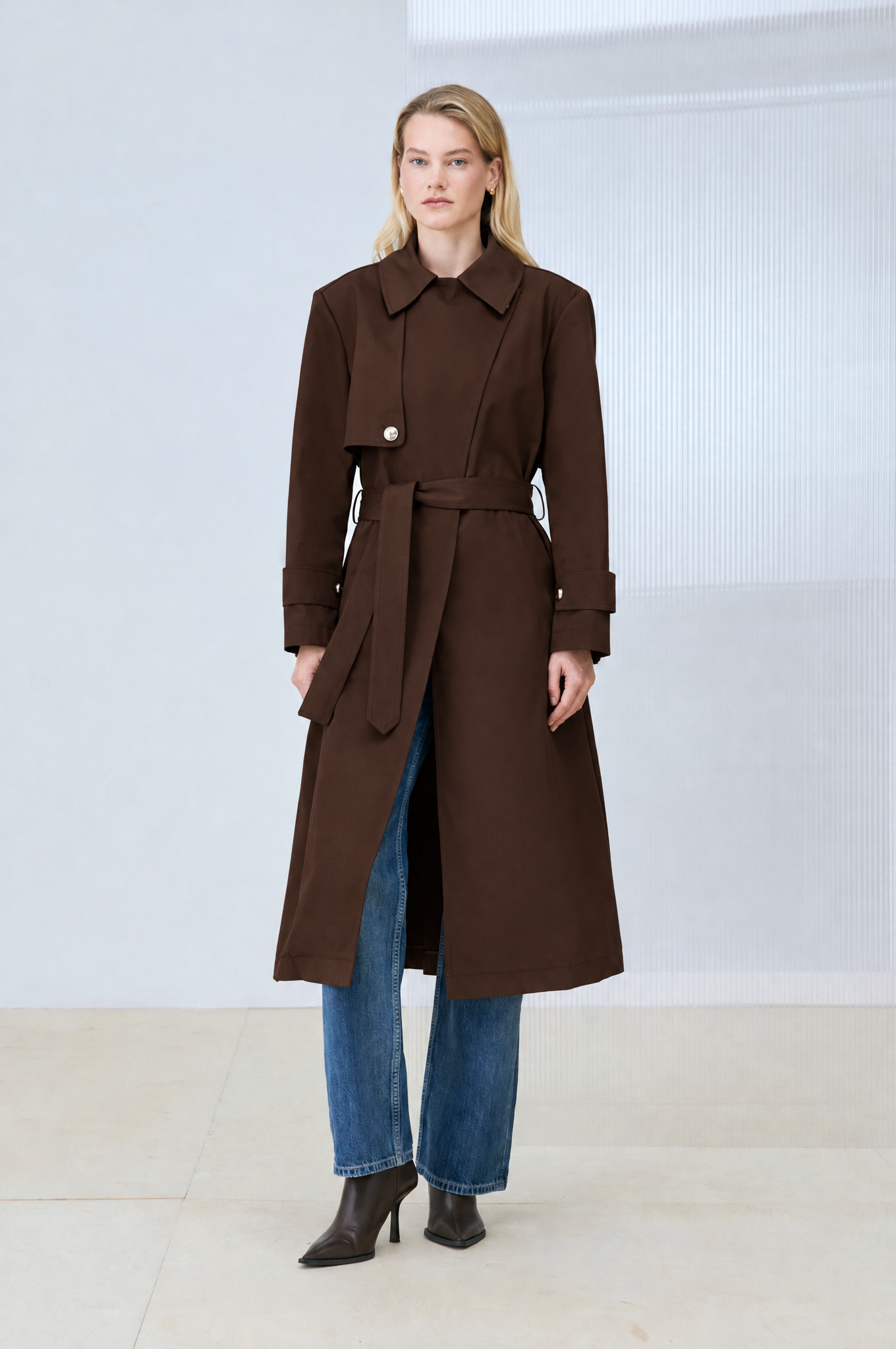 GOLDEN LONG TRENCH COAT BROWN