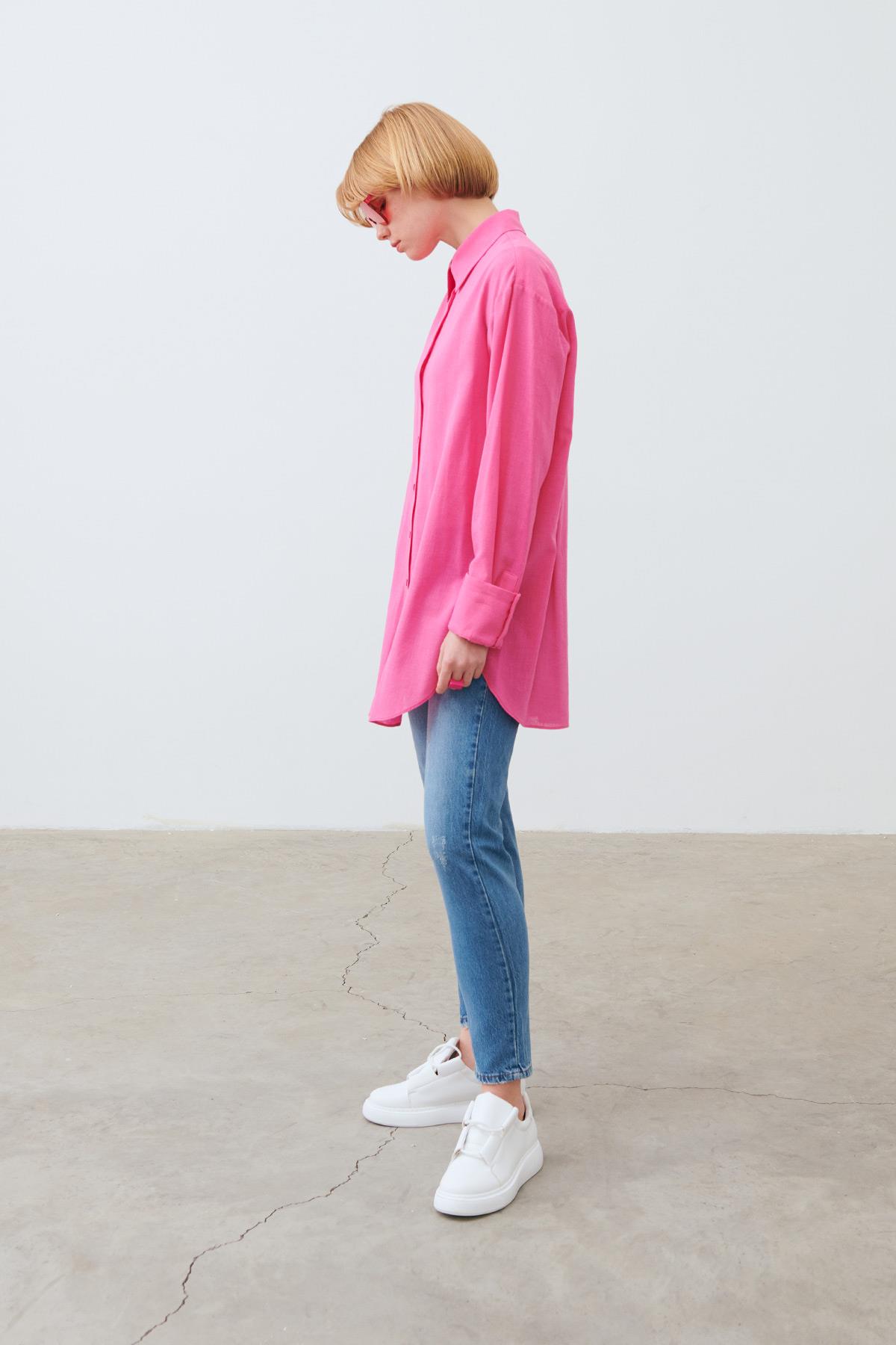 JADE KETEN GÖMLEK PEMBE