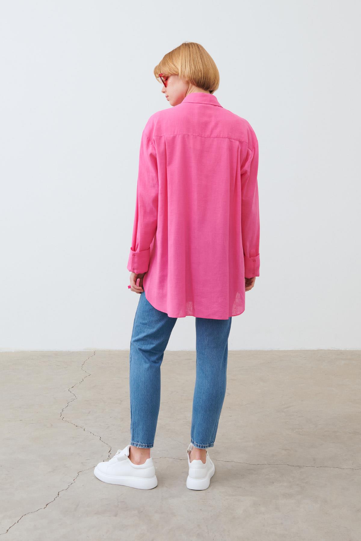 JADE KETEN GÖMLEK PEMBE