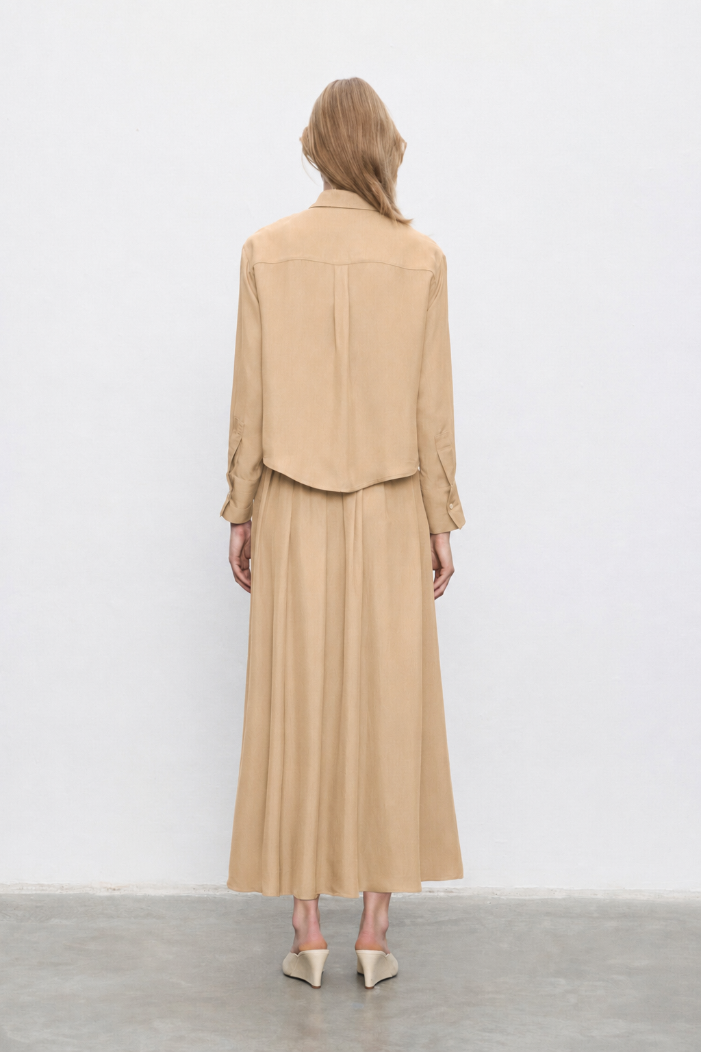 JOY ASETAT LASTİKLİ ETEKLİ TAKIM CAMEL