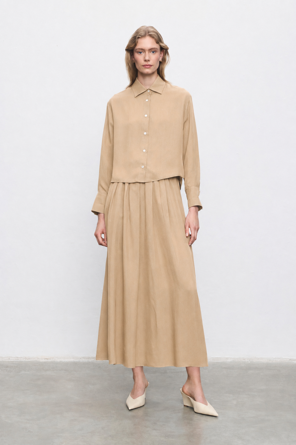 JOY ASETAT LASTİKLİ ETEKLİ TAKIM CAMEL