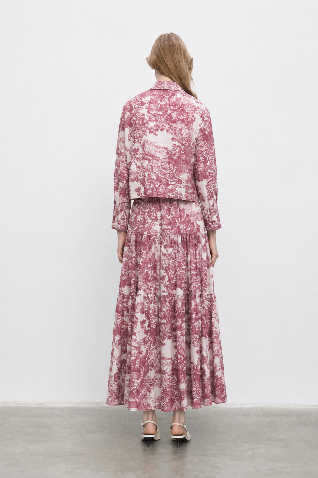 LADY PATTERNED VOUL SKIRT SUIT MAROON