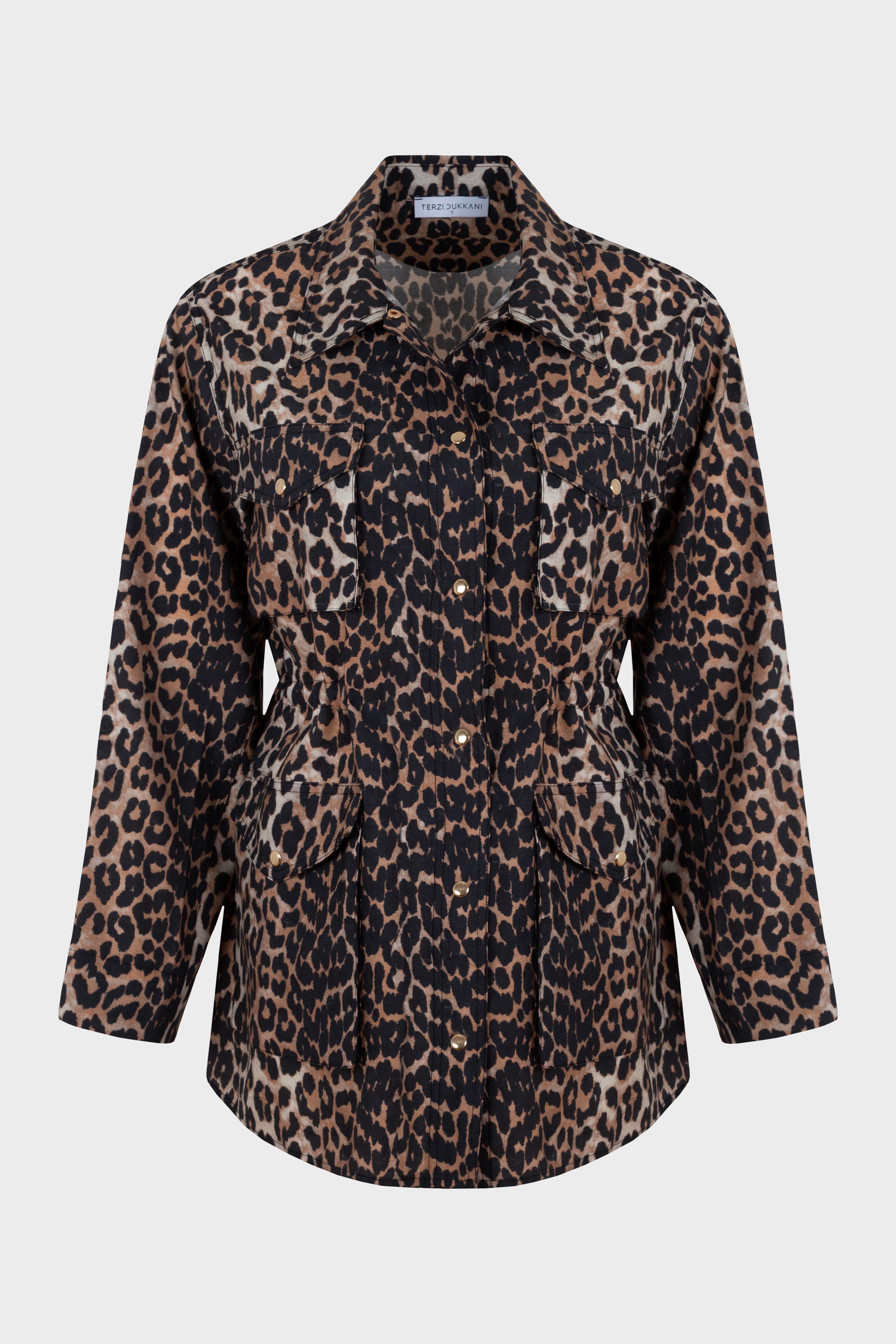 LEOPAR DESEN CEPLİ PANTOLONLU TAKIM KAHVE