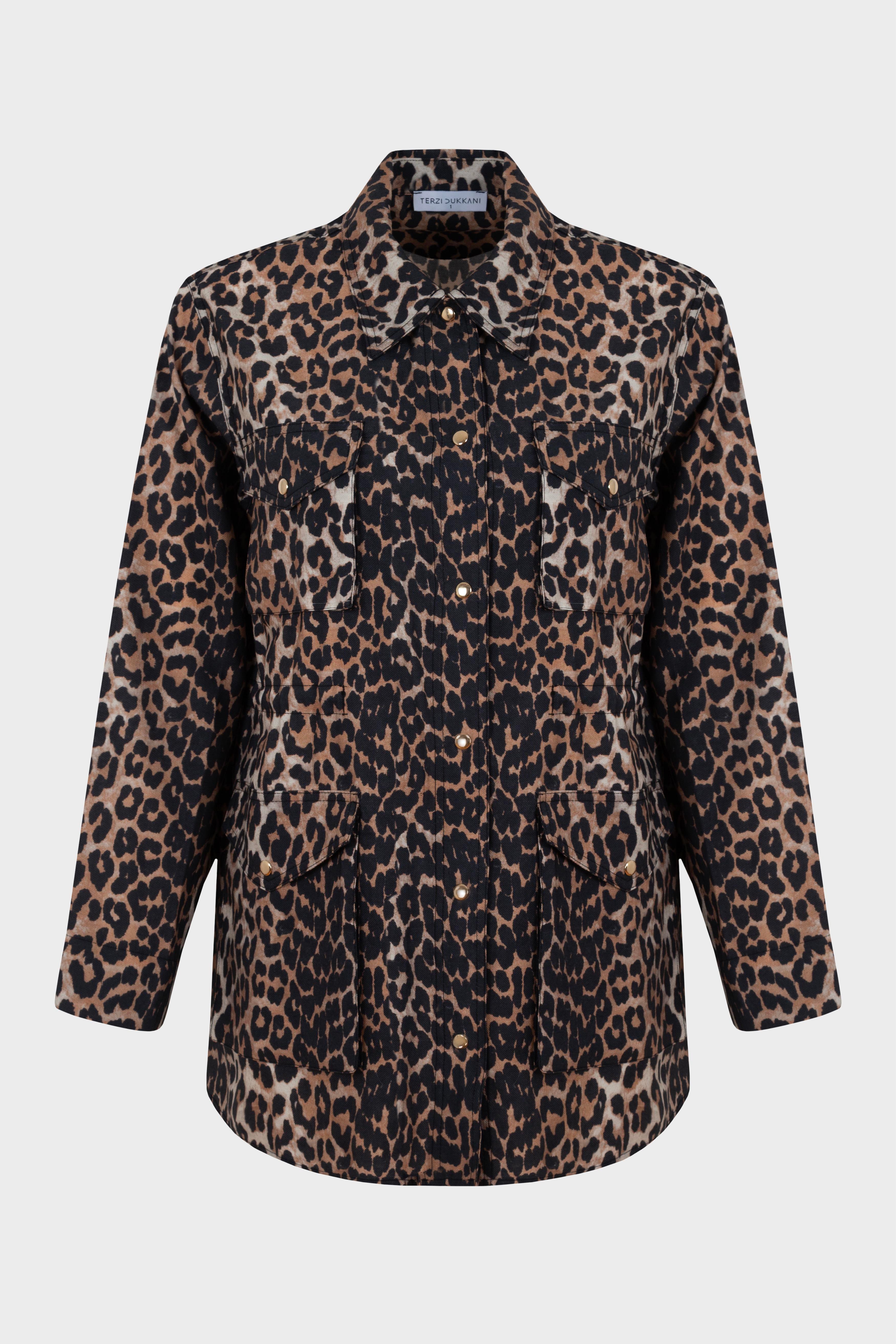 LEOPAR DESEN CEPLİ PANTOLONLU TAKIM KAHVE