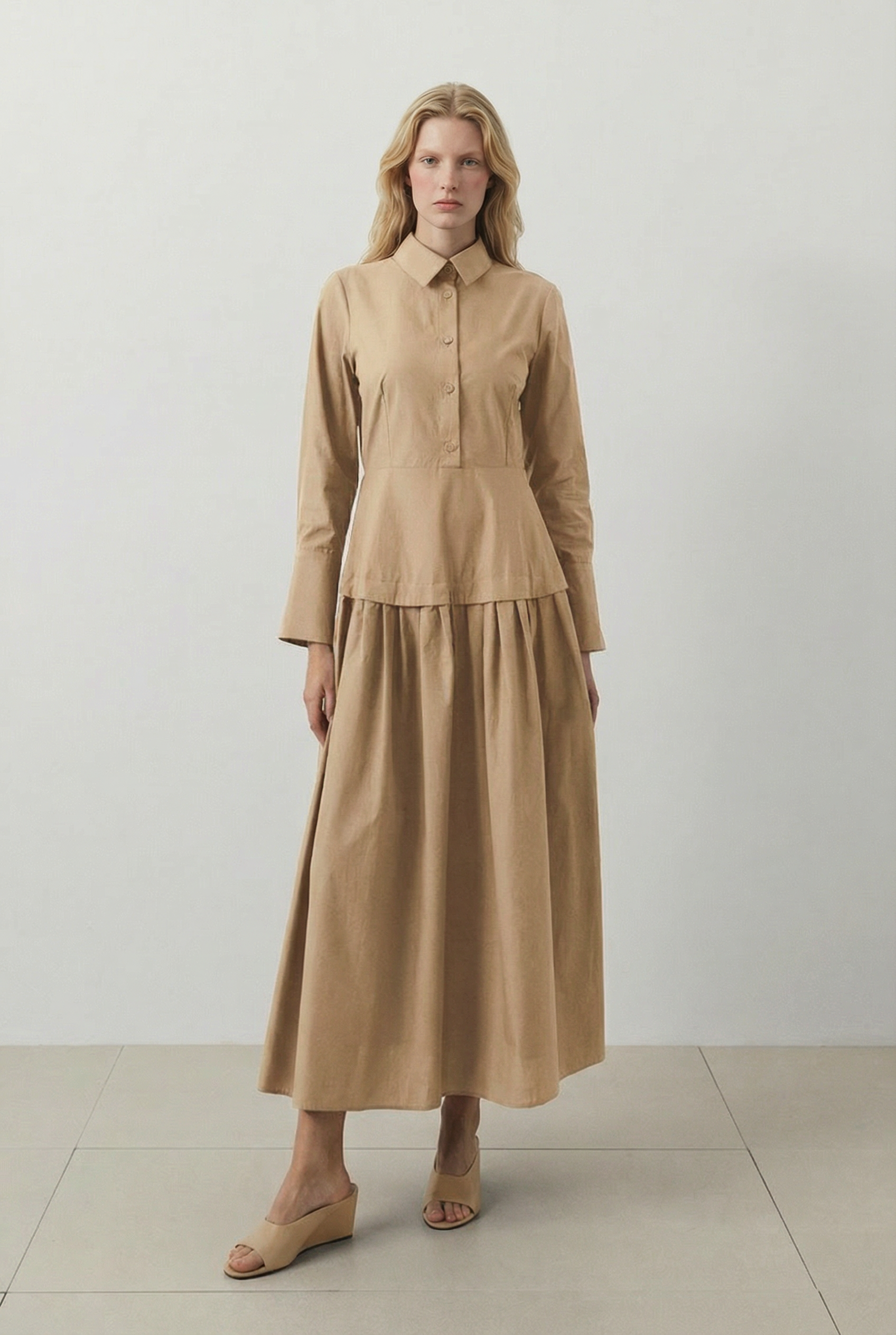MARTE KORSAJ DETAYLI KOTON ELBİSE CAMEL