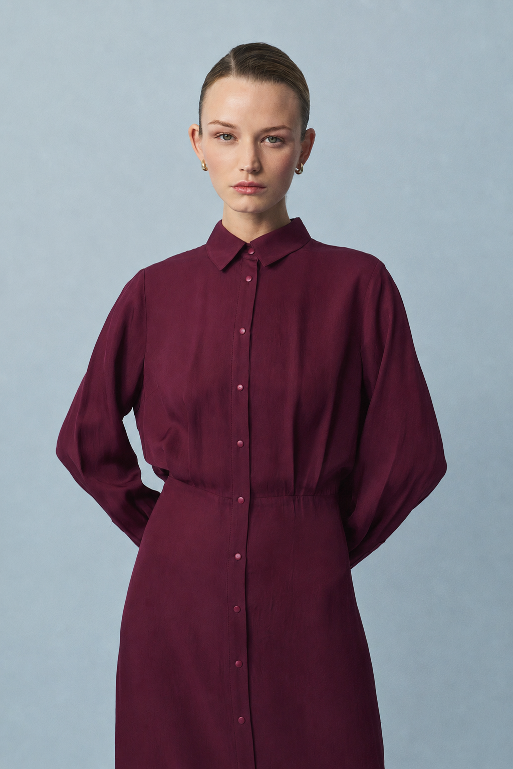 MAX ASETAT ALERLİ ELBİSE BORDO