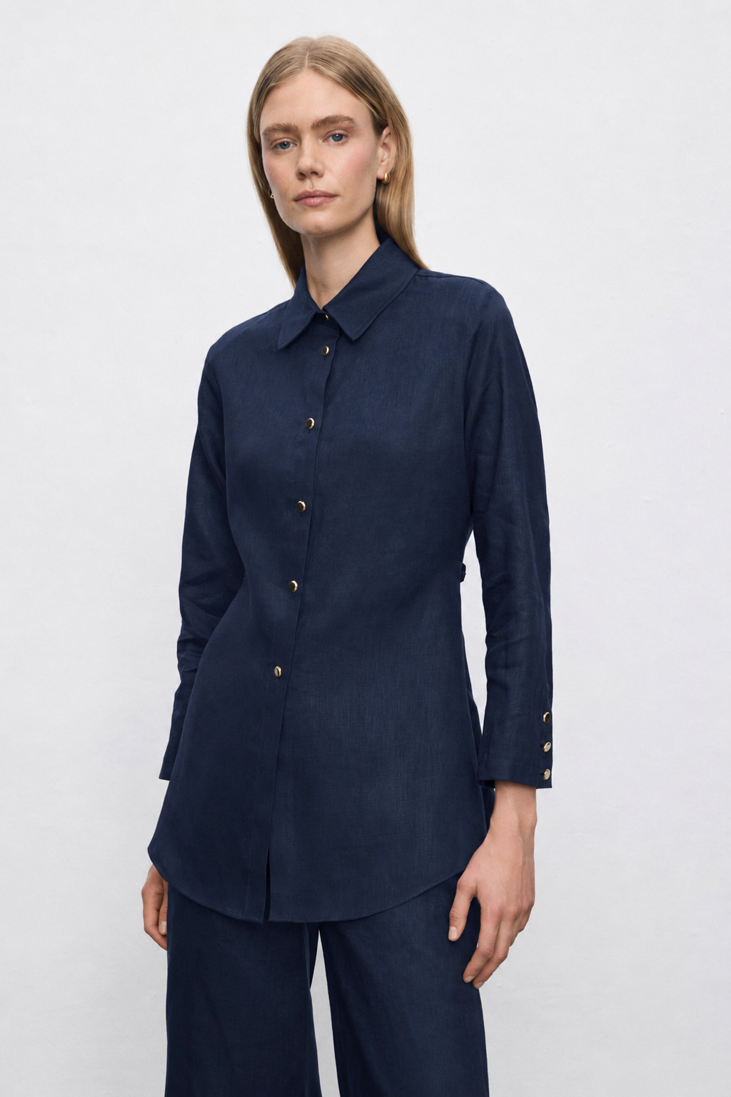 MEGAN %100 KETEN PANTOLONLU TAKIM LACİVERT