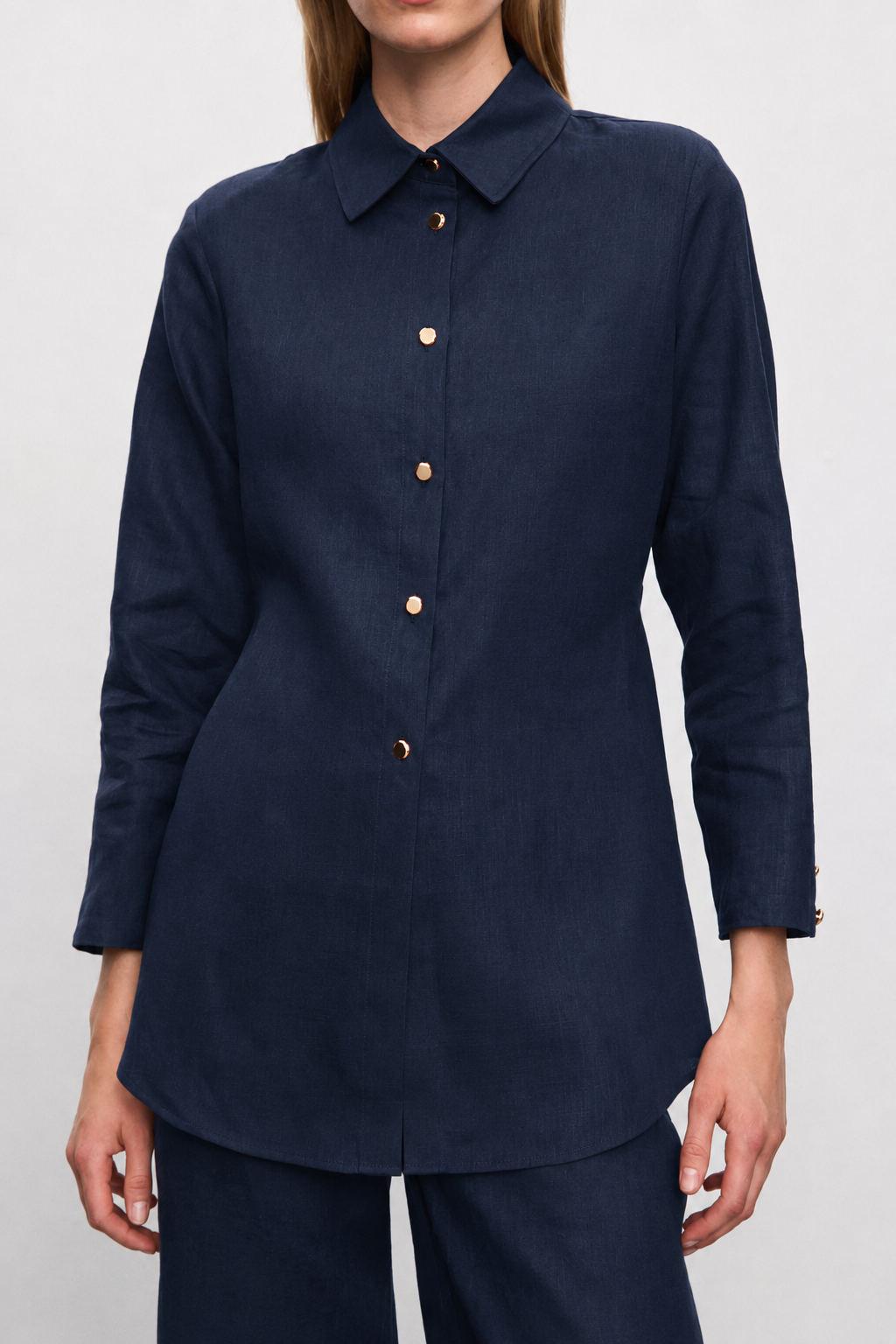 MEGAN %100 KETEN PANTOLONLU TAKIM LACİVERT