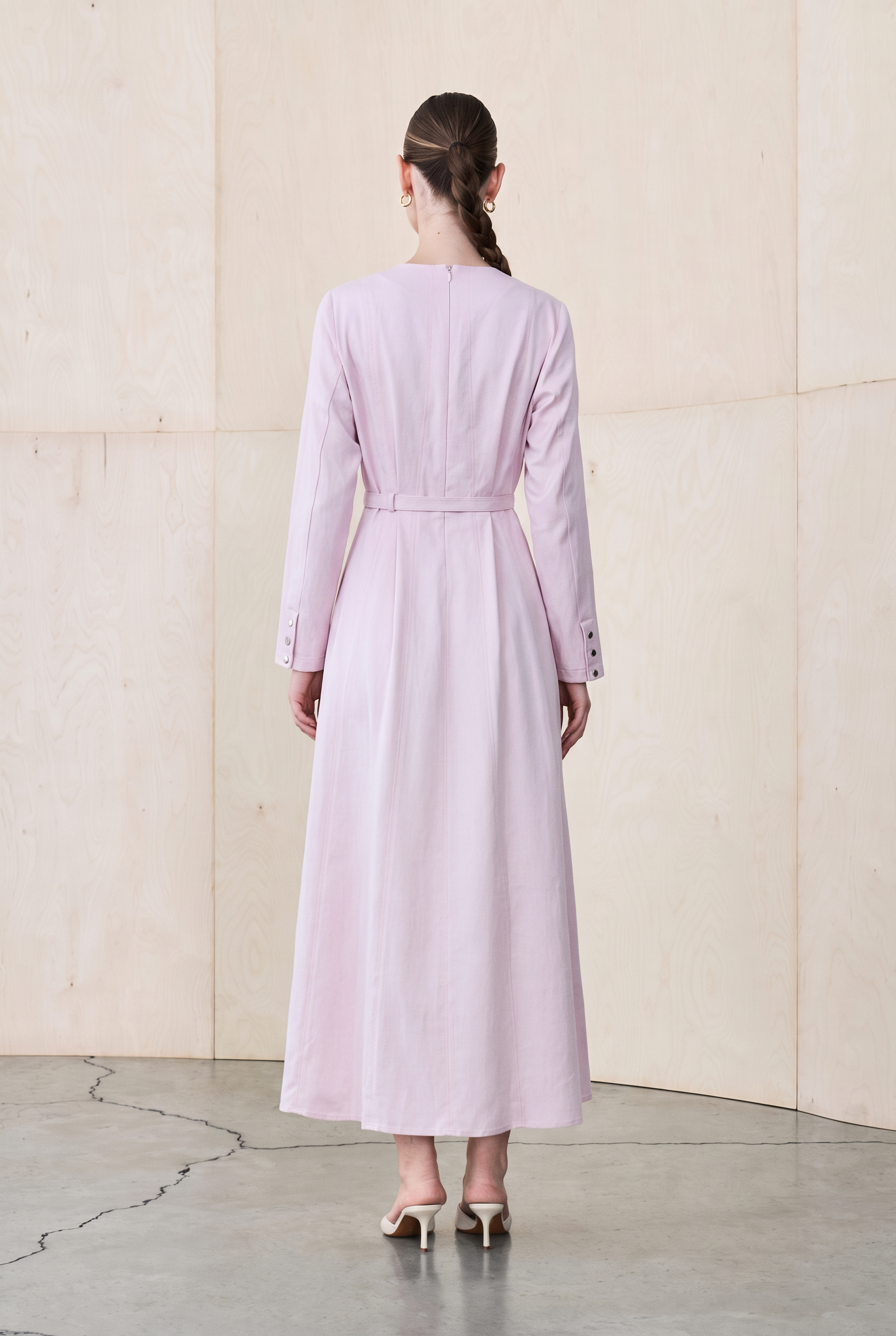 MELEN LYOCELL PANEL DETAIL DRESS POWDER