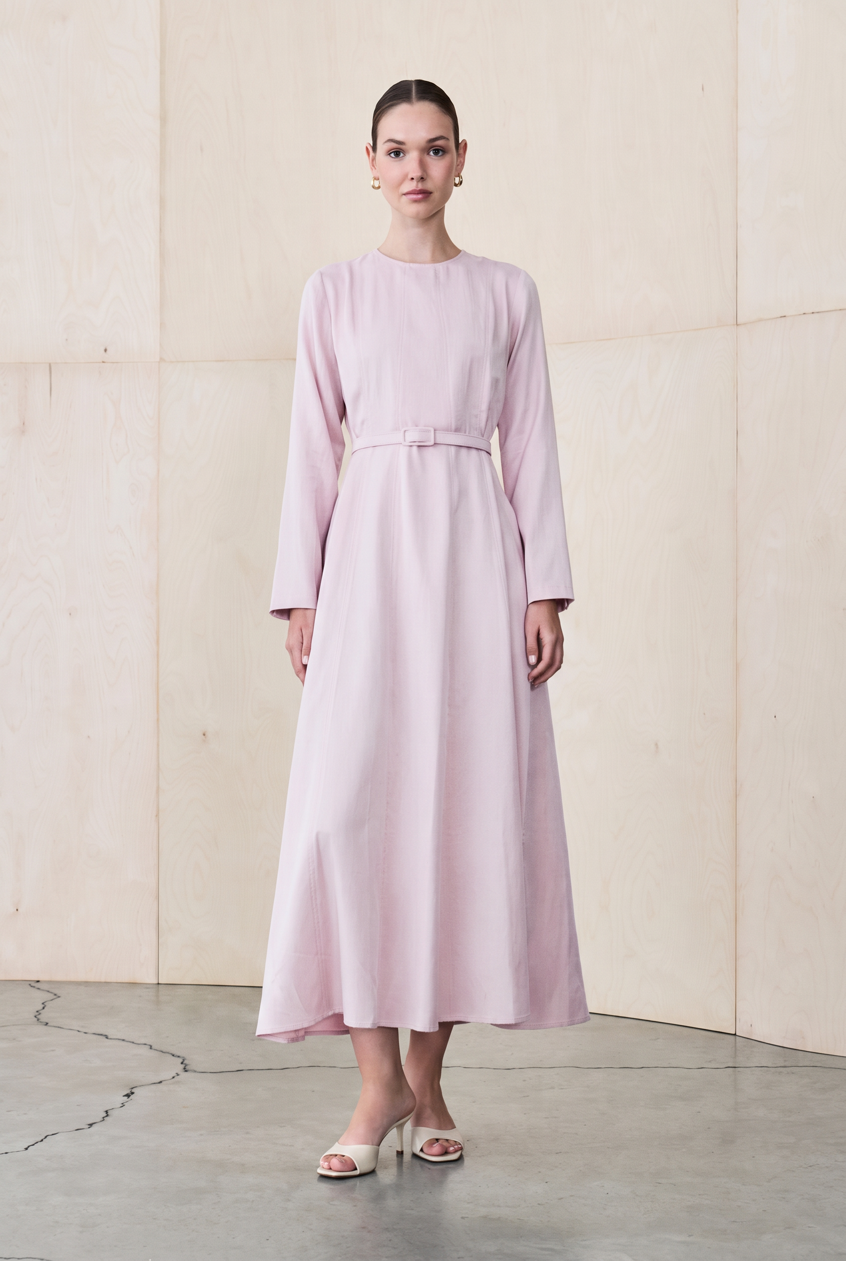 MELEN LYOCELL PANEL DETAIL DRESS POWDER