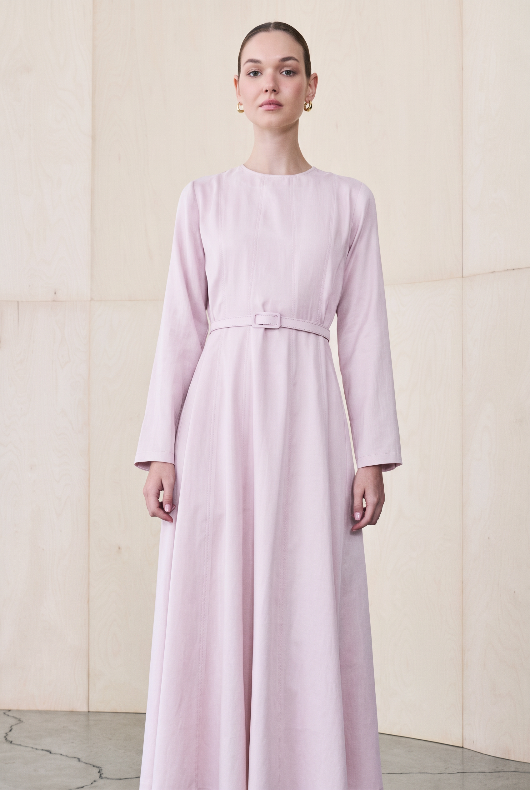 MELEN LYOCELL PANEL DETAIL DRESS POWDER