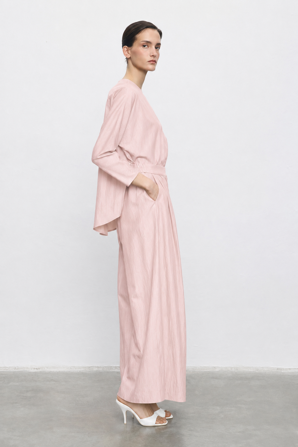 MELİNE RAYON VİSKON PANTOLONLU TAKIM PUDRA