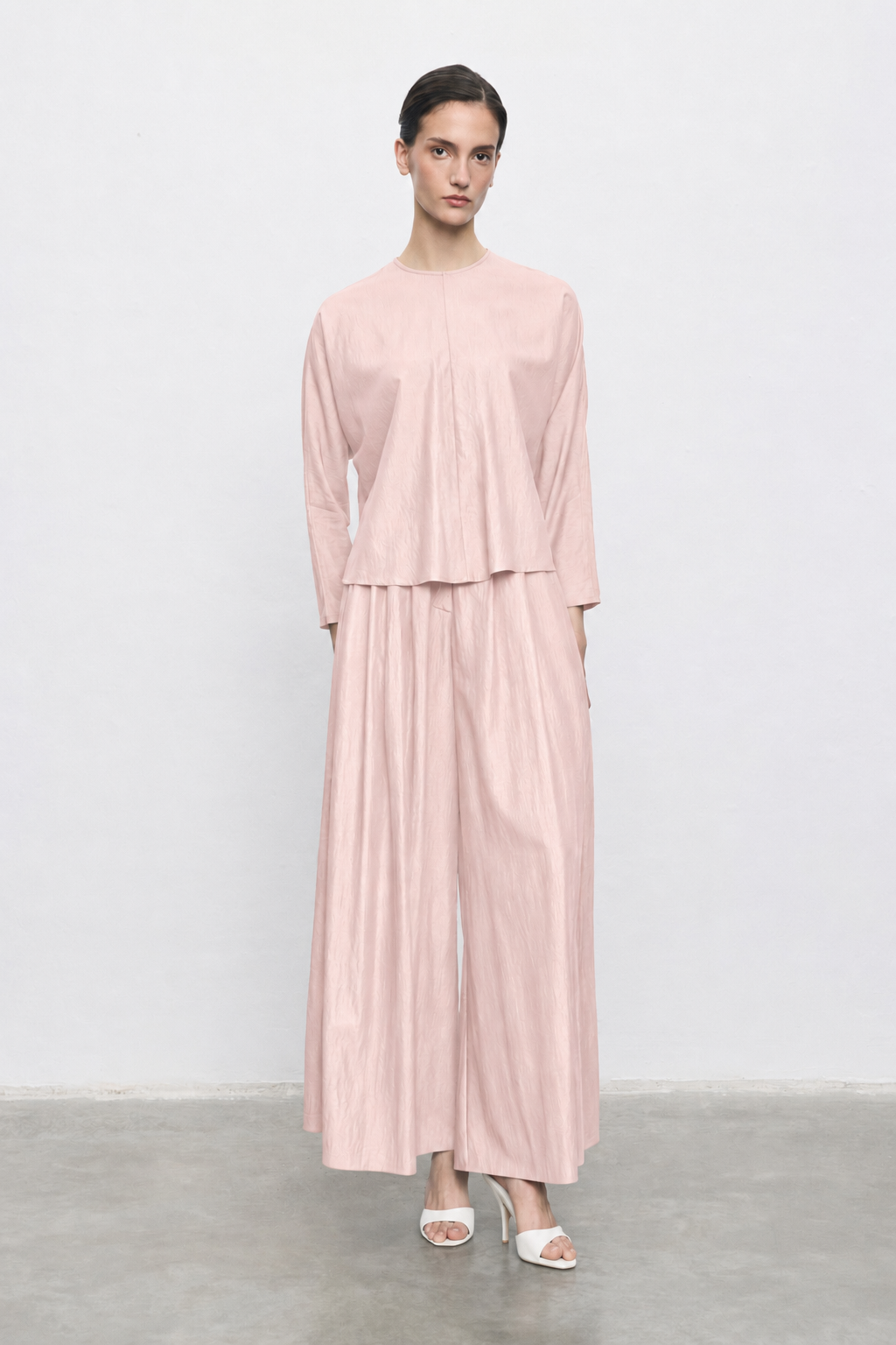 MELİNE RAYON VİSKON PANTOLONLU TAKIM PUDRA