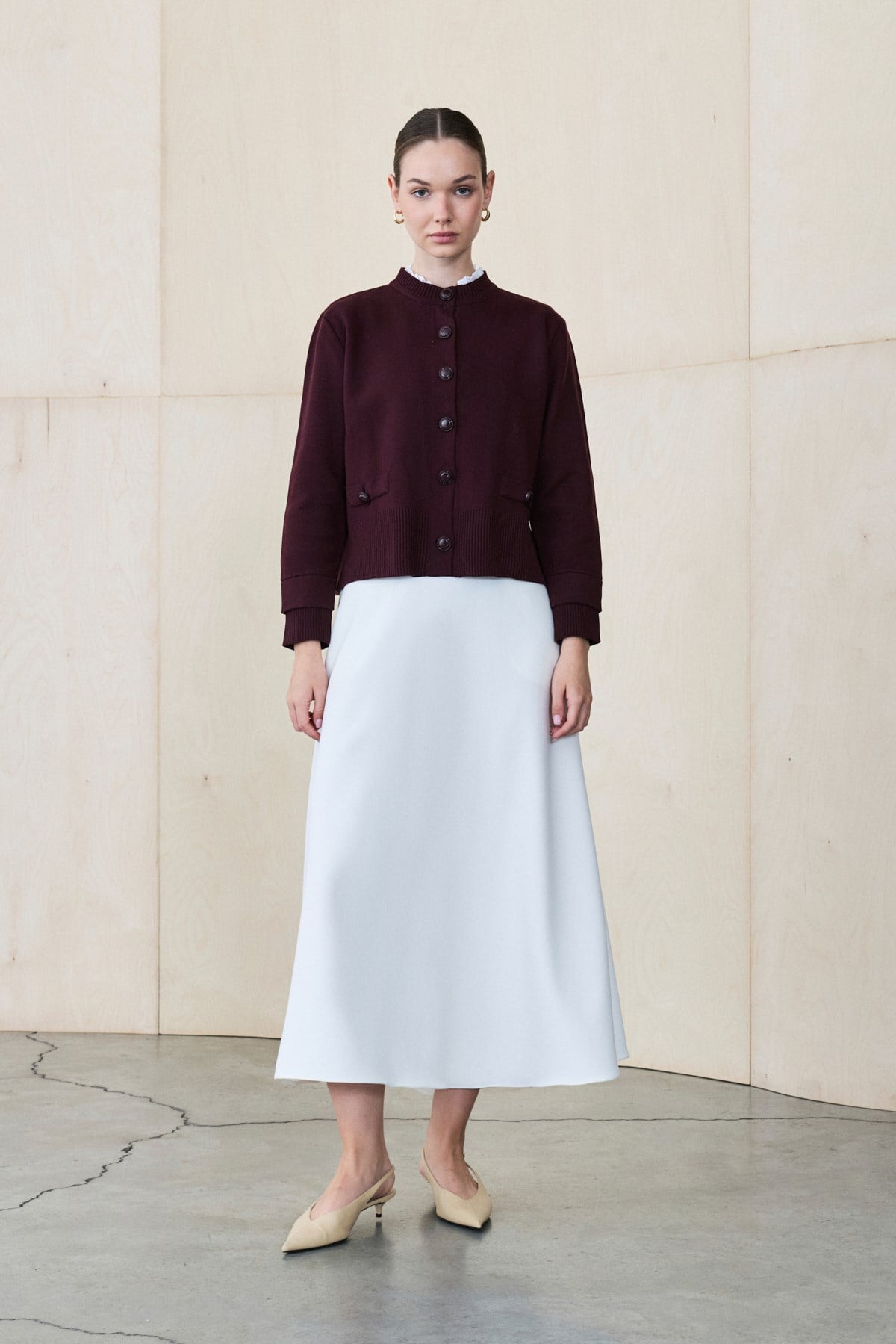 MEVA SHIRT COLLAR KNIT CARDIGAN BURGUNDY