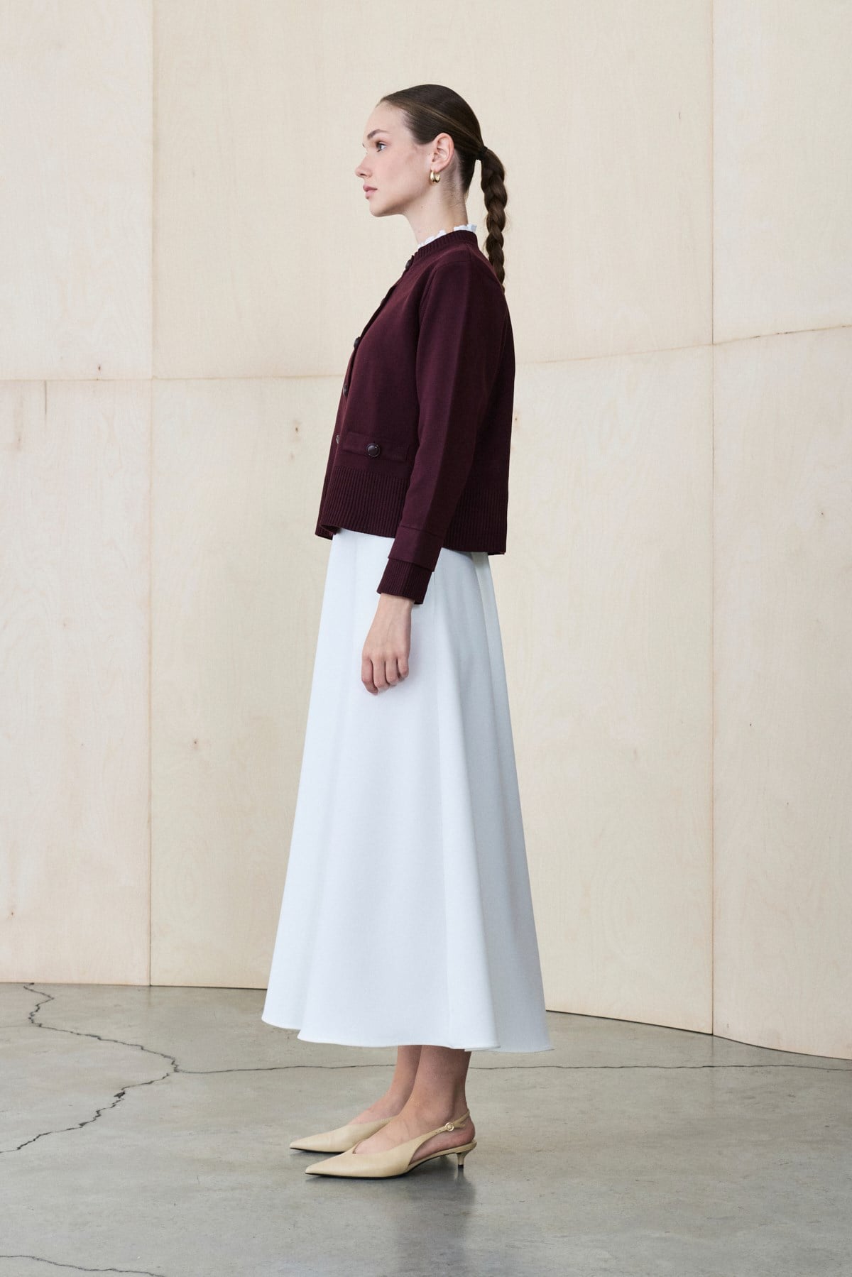 MEVA SHIRT COLLAR KNIT CARDIGAN BURGUNDY