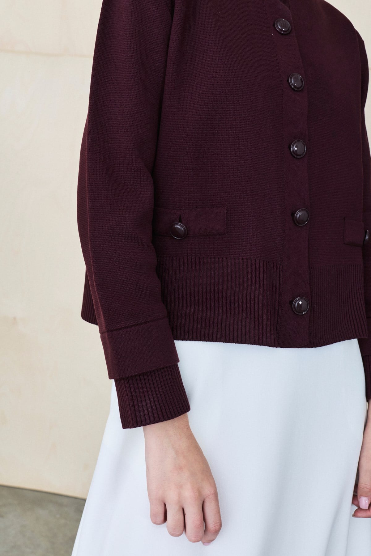 MEVA SHIRT COLLAR KNIT CARDIGAN BURGUNDY