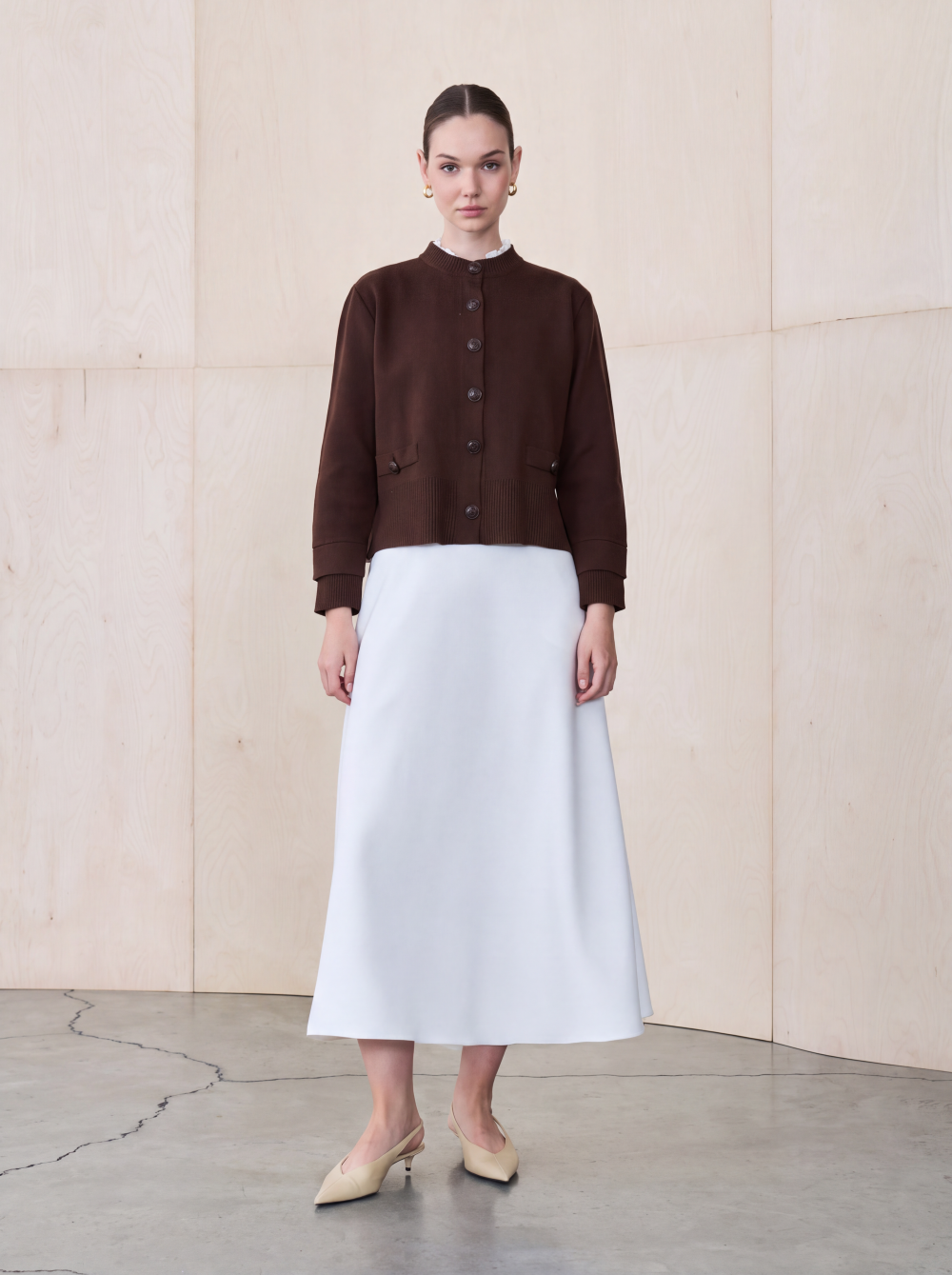 MEVA SHIRT COLLAR KNIT CARDIGAN BROWN