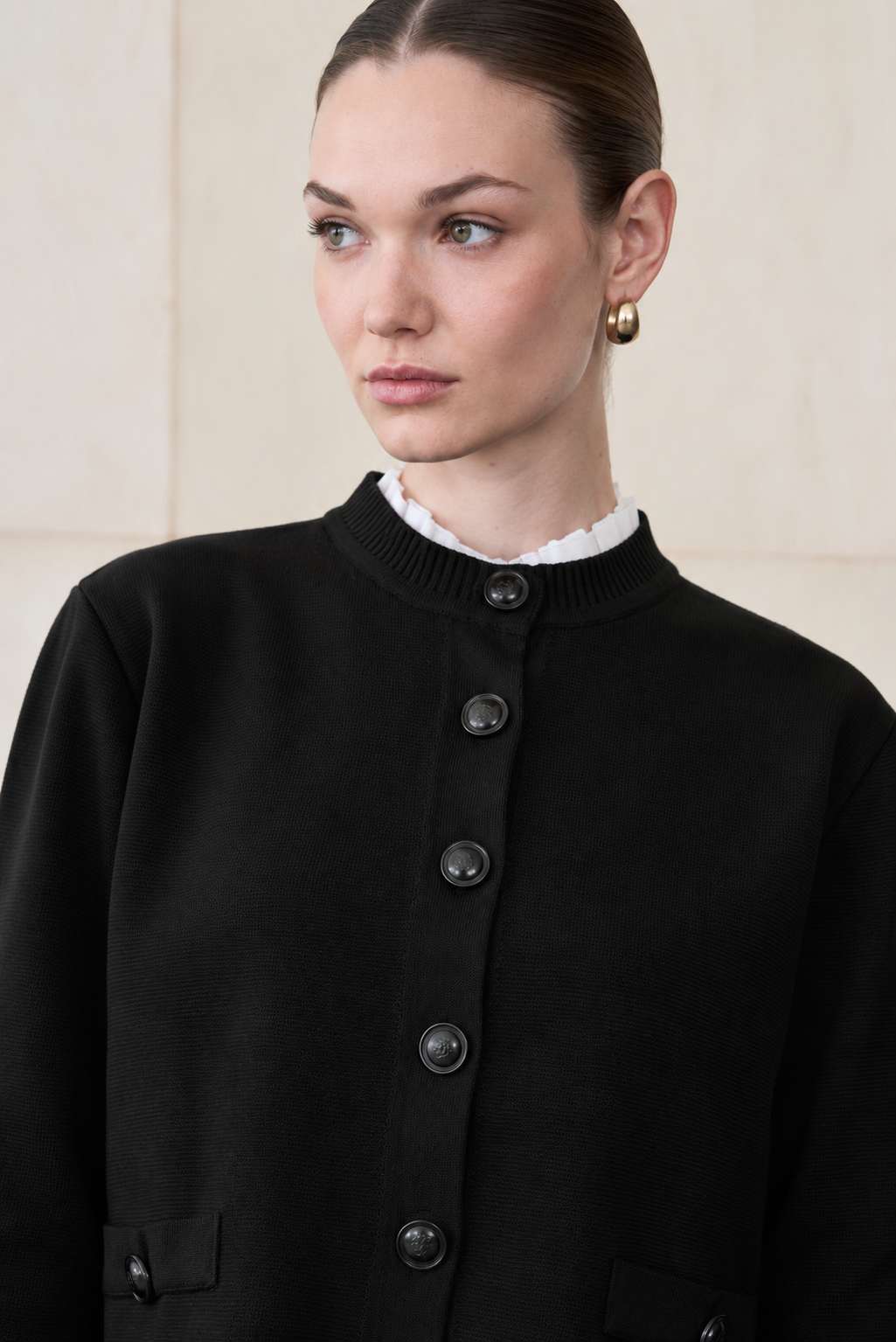 MEVA SHIRT COLLAR KNIT CARDIGAN BLACK