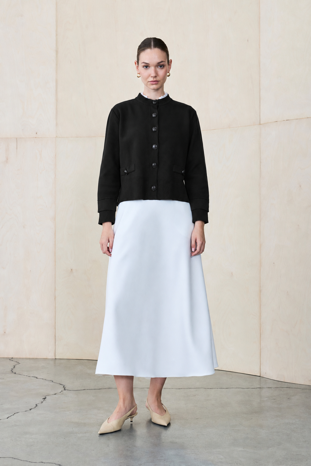 MEVA SHIRT COLLAR KNIT CARDIGAN BLACK