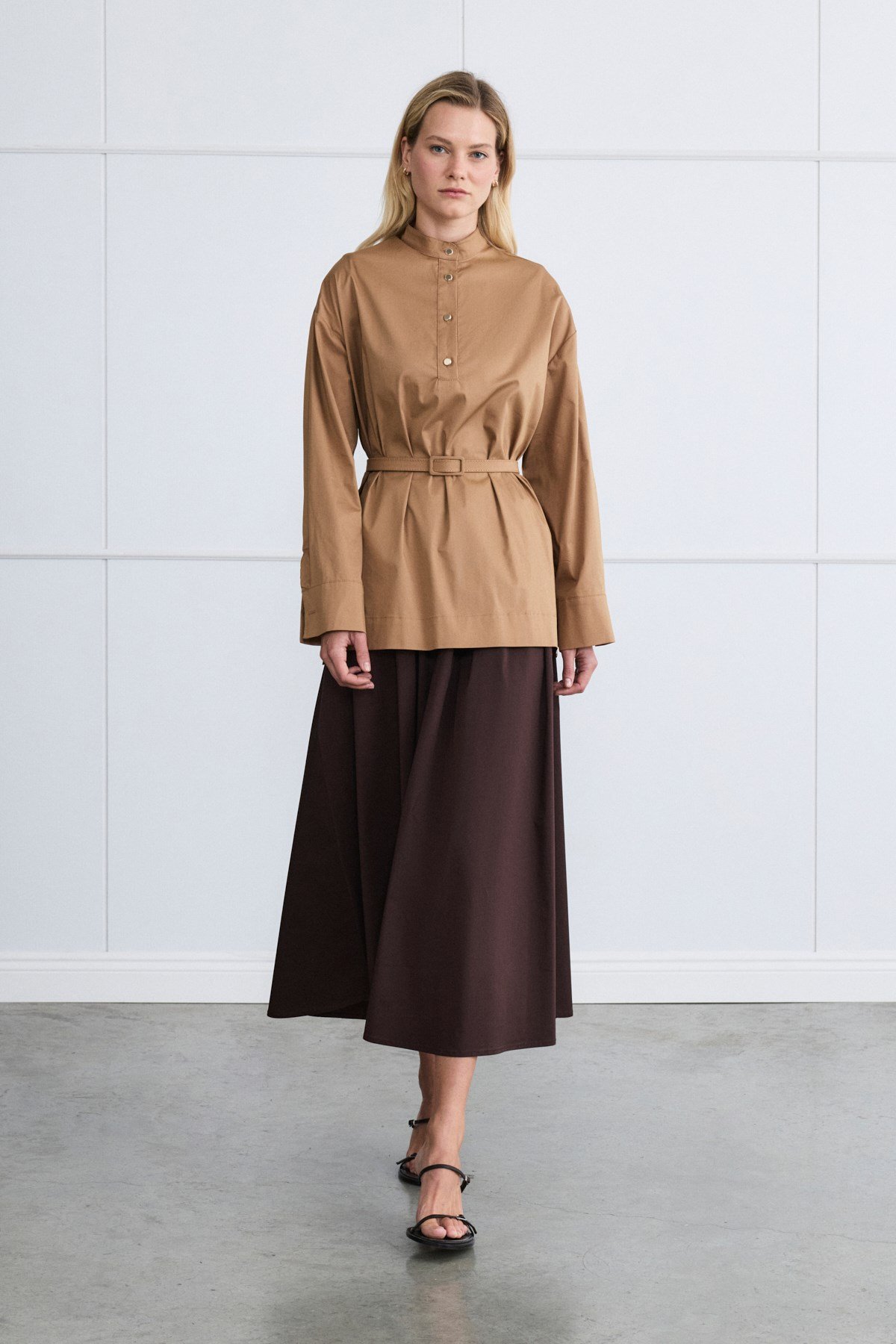 MİORİ ARLEY BLUZ ETEK TAKIM CAMEL-KAHVE