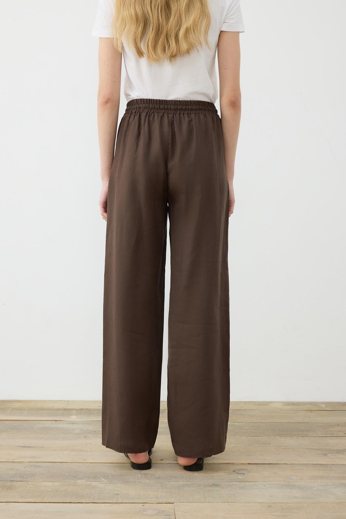 NATURAL %100 KETEN BOL PANTOLON ACI KAHVE