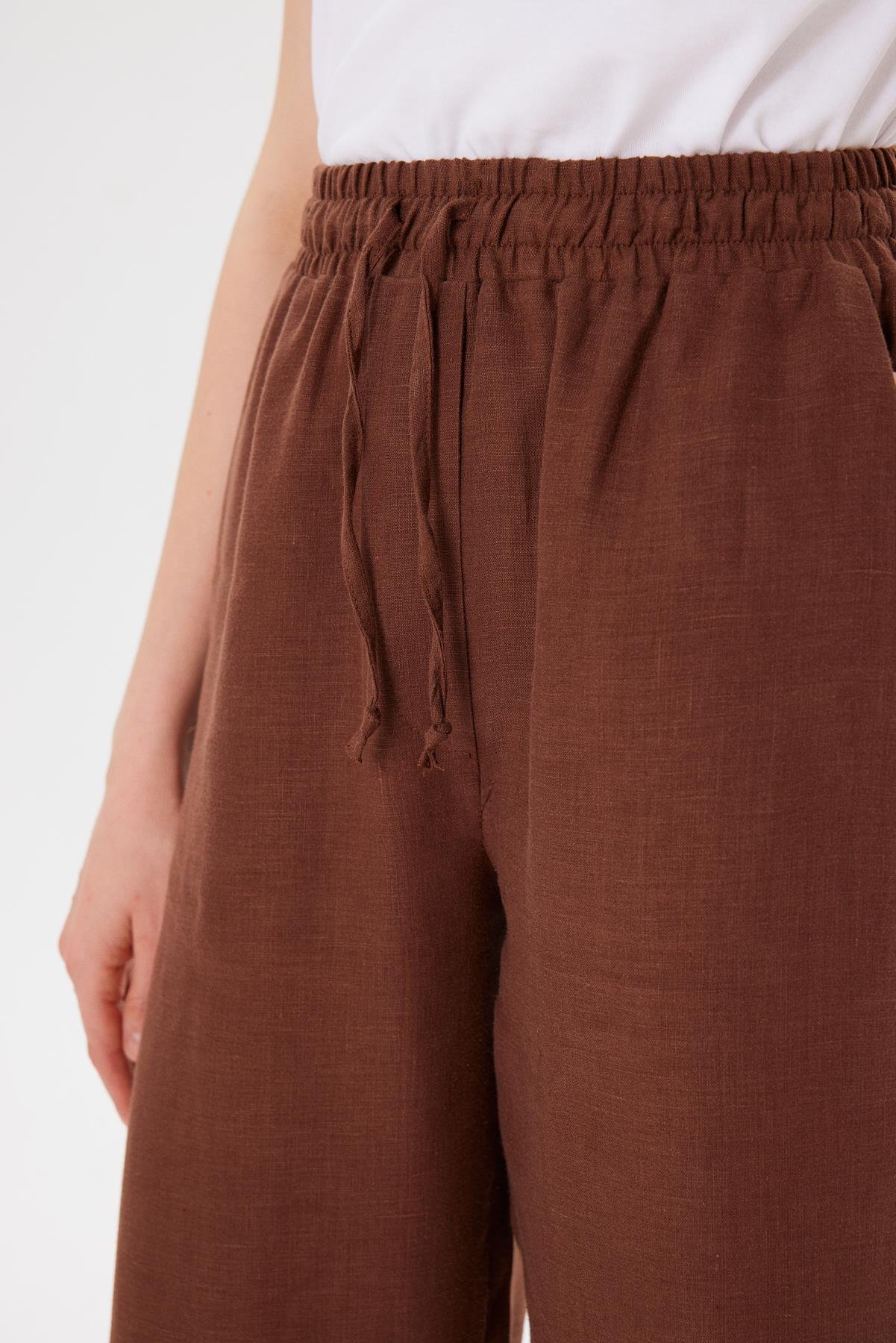 NATURAL %100 KETEN BOL PANTOLON KAHVE