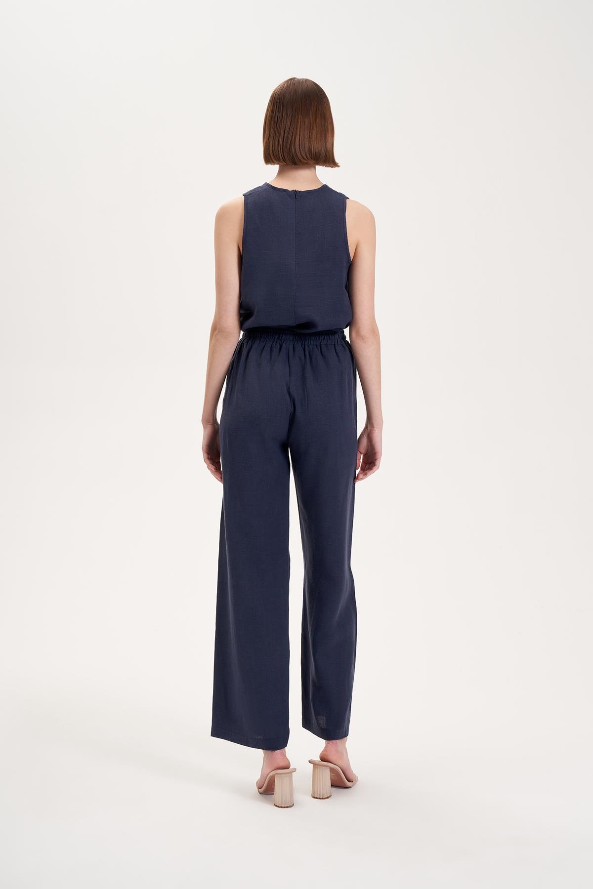 NATURAL %100 KETEN BOL PANTOLON LACİVERT