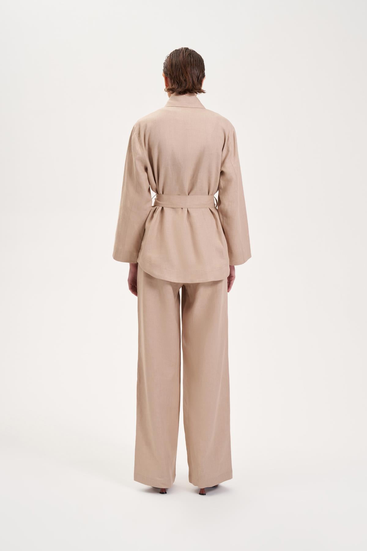 NATURAL %100 KETEN CEP DETAYLI TAKIM CAMEL