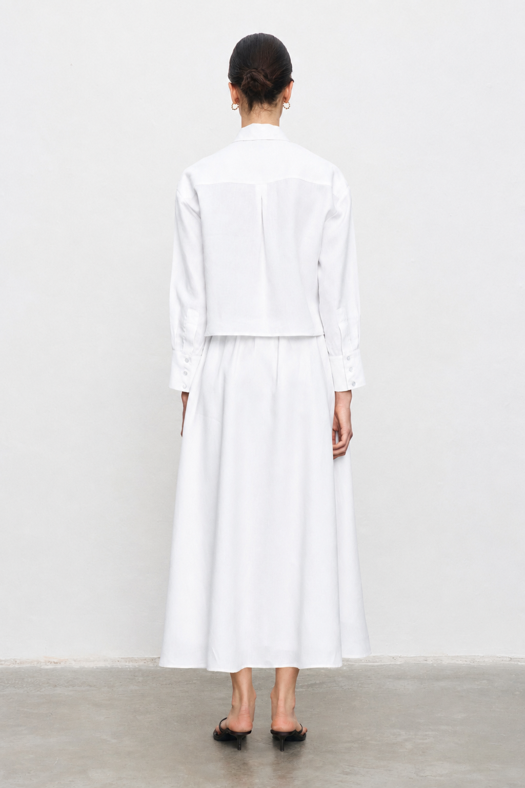 NATURAL %100 LINEN SKIRT SET WHITE