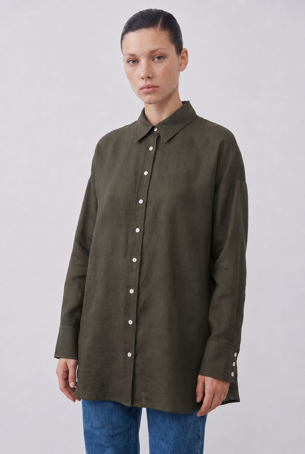 NATURAL %100 LINEN SHIRT KHAKI