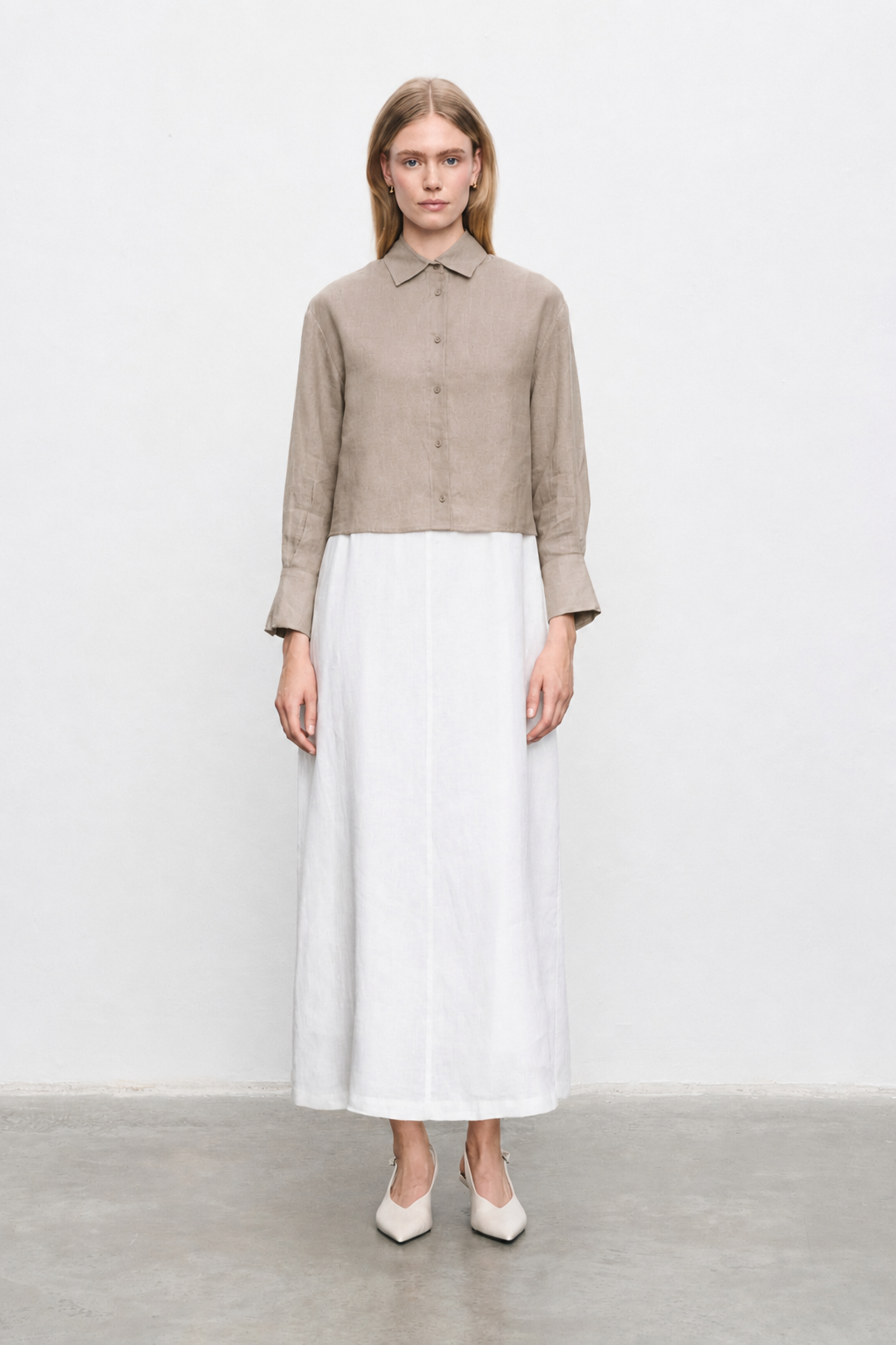 NATURAL %100 LINEN CROPPED SHIRT ETOUPE