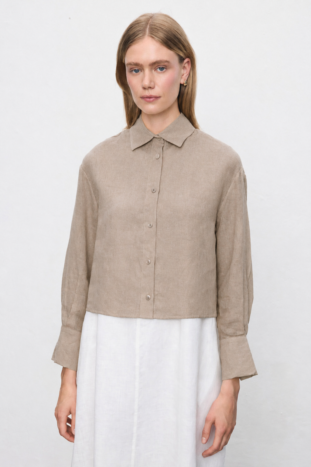 NATURAL %100 LINEN CROPPED SHIRT ETOUPE