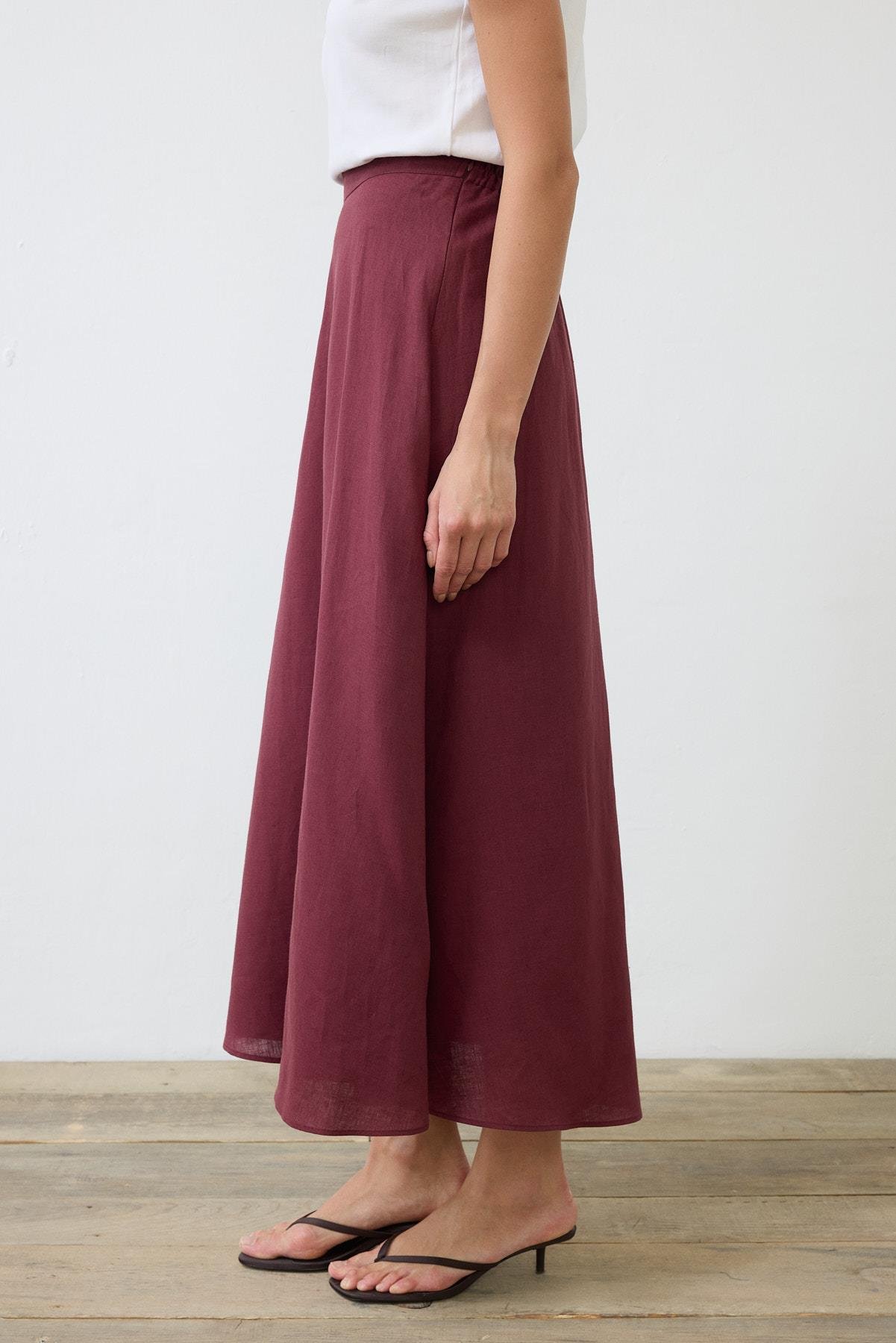 NATURAL %100 KETEN KLOŞ ETEK BORDO