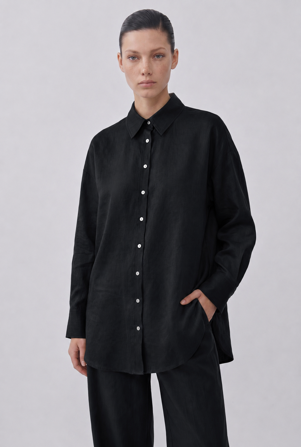 NATURAL %100 KETEN PANTOLONLU TAKIM SİYAH