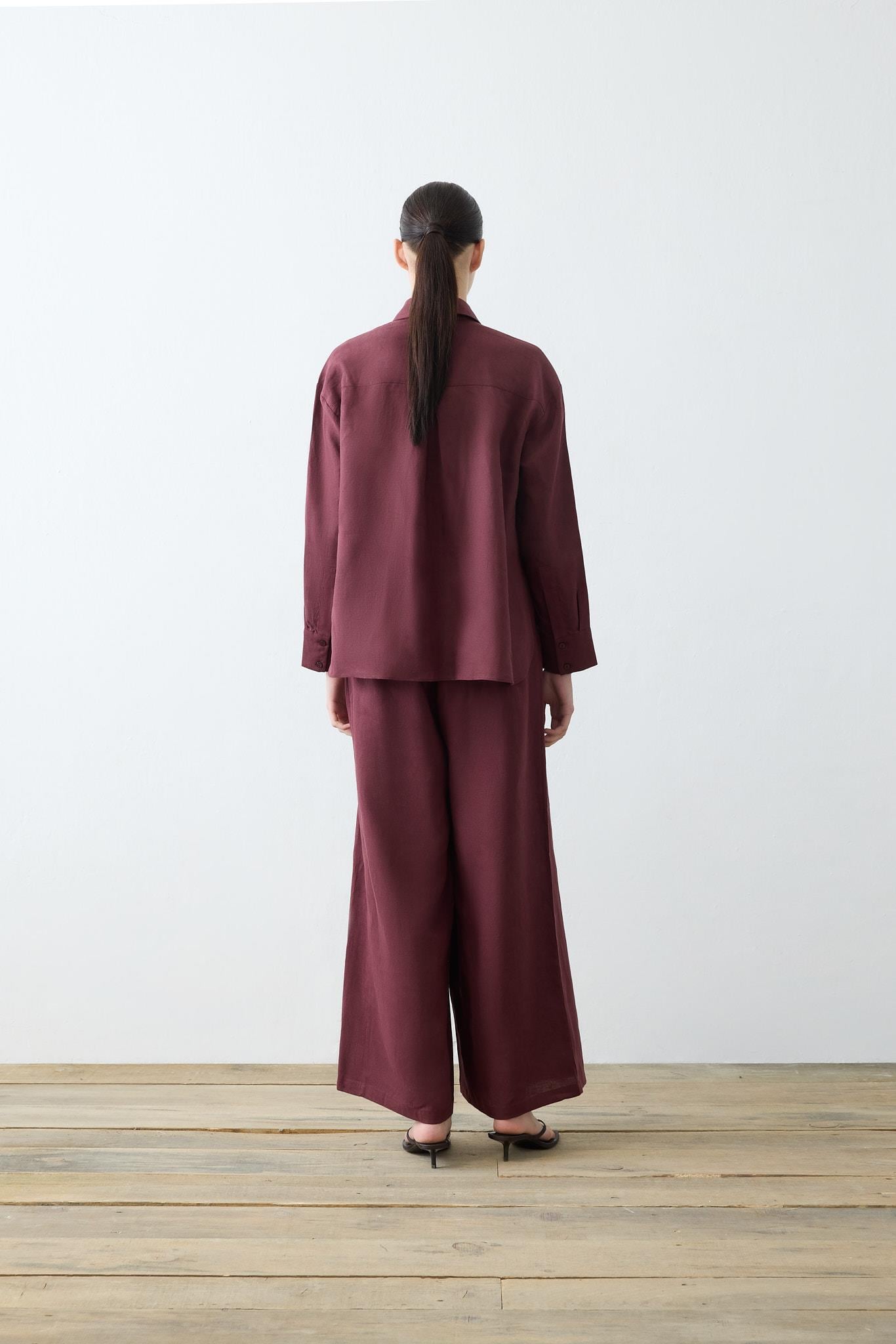 NATURAL %100 KETEN PİLE DETAYLI PANTOLON TAKIM BORDO