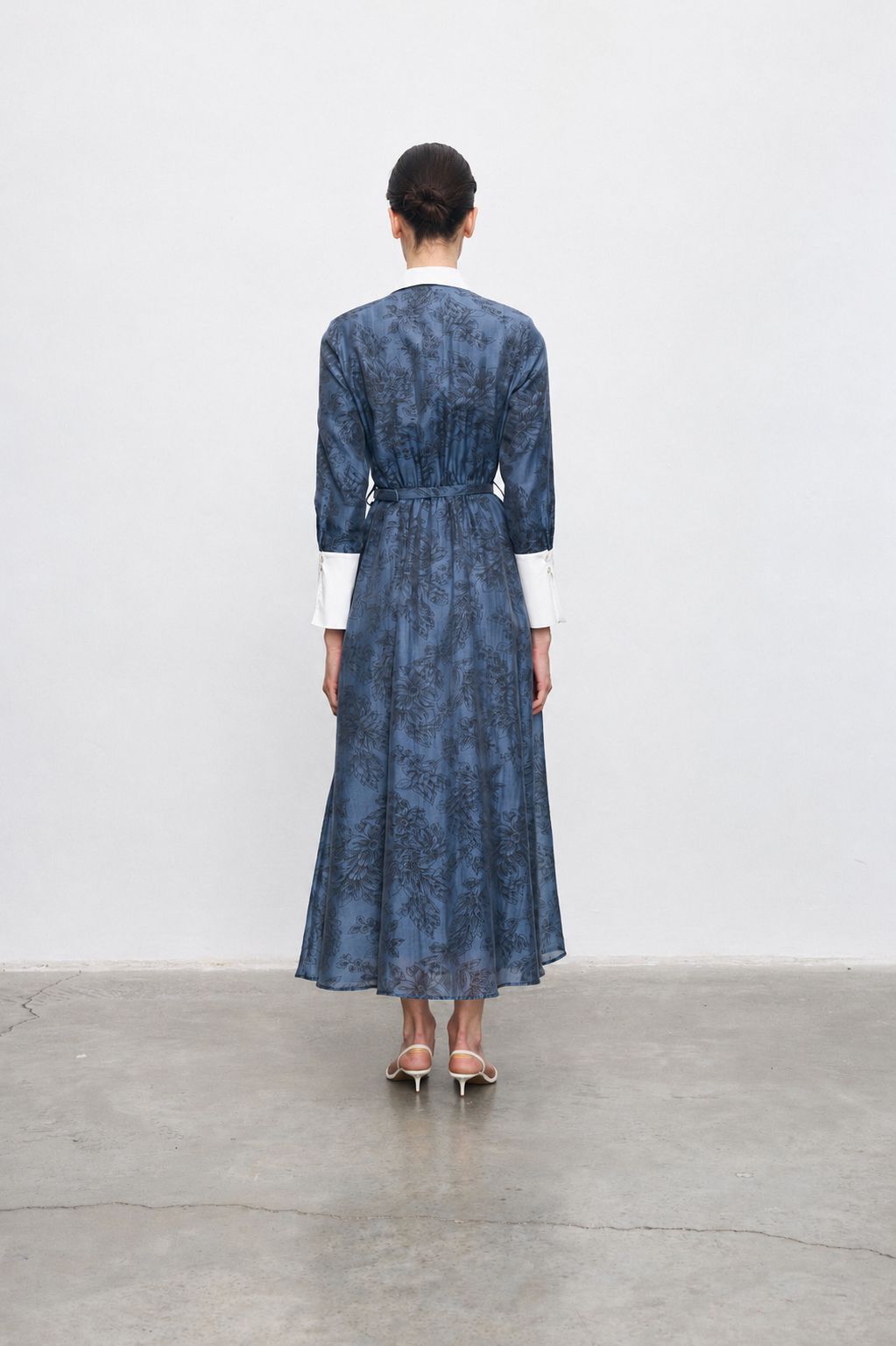 NAVY LYOCELL DESENLİ ELBİSE LACİVERT