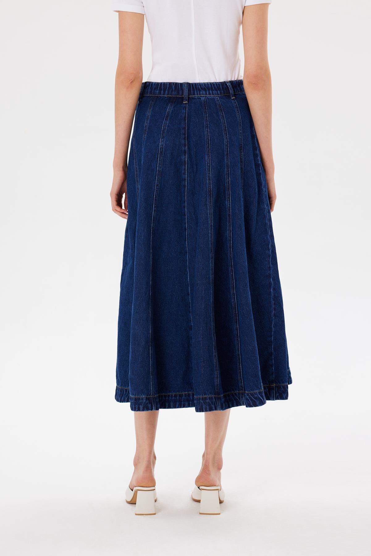 PARÇALI DENIM KOT ETEK KOYU LACİVERT
