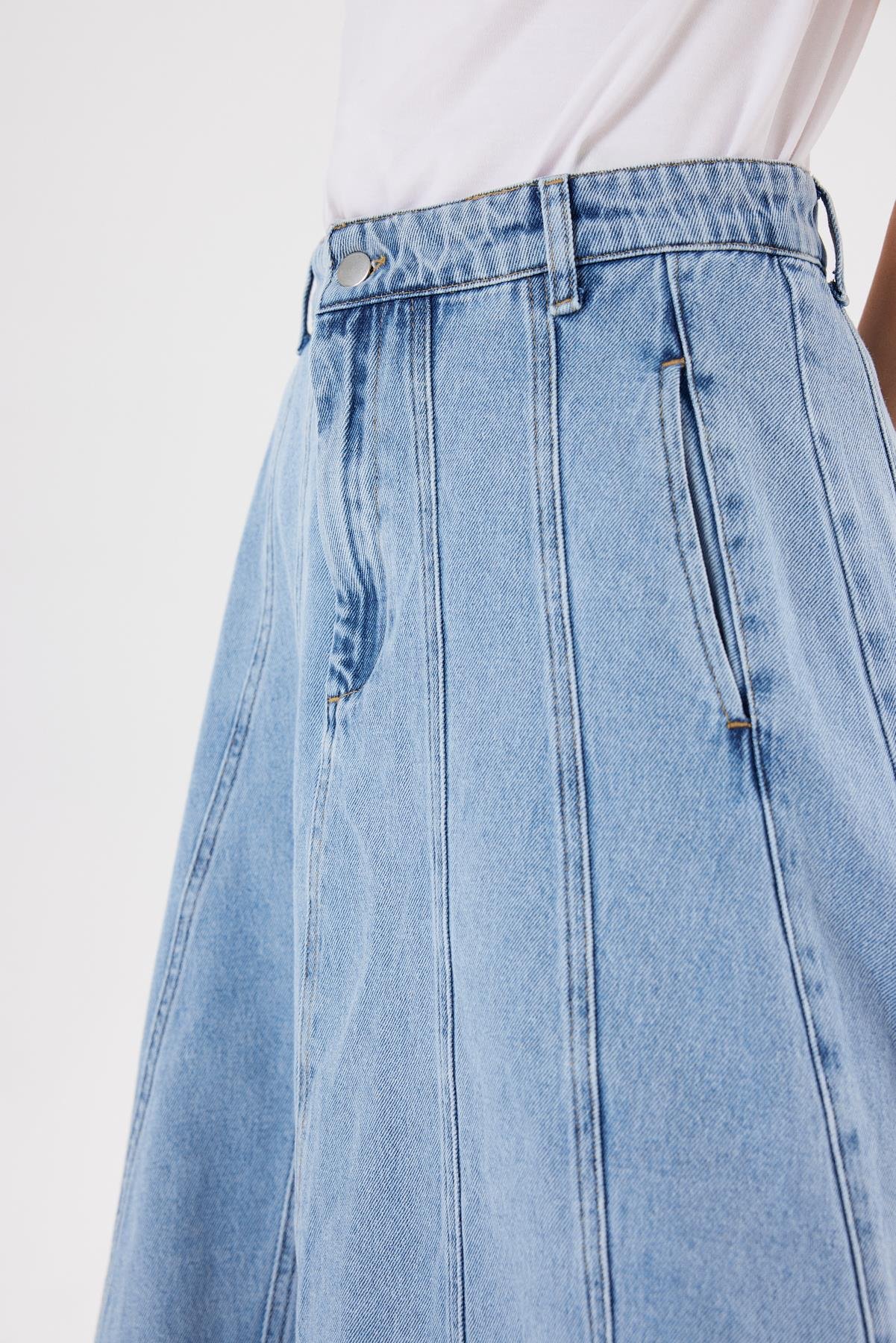 PARÇALI DENIM KOT ETEK MAVİ