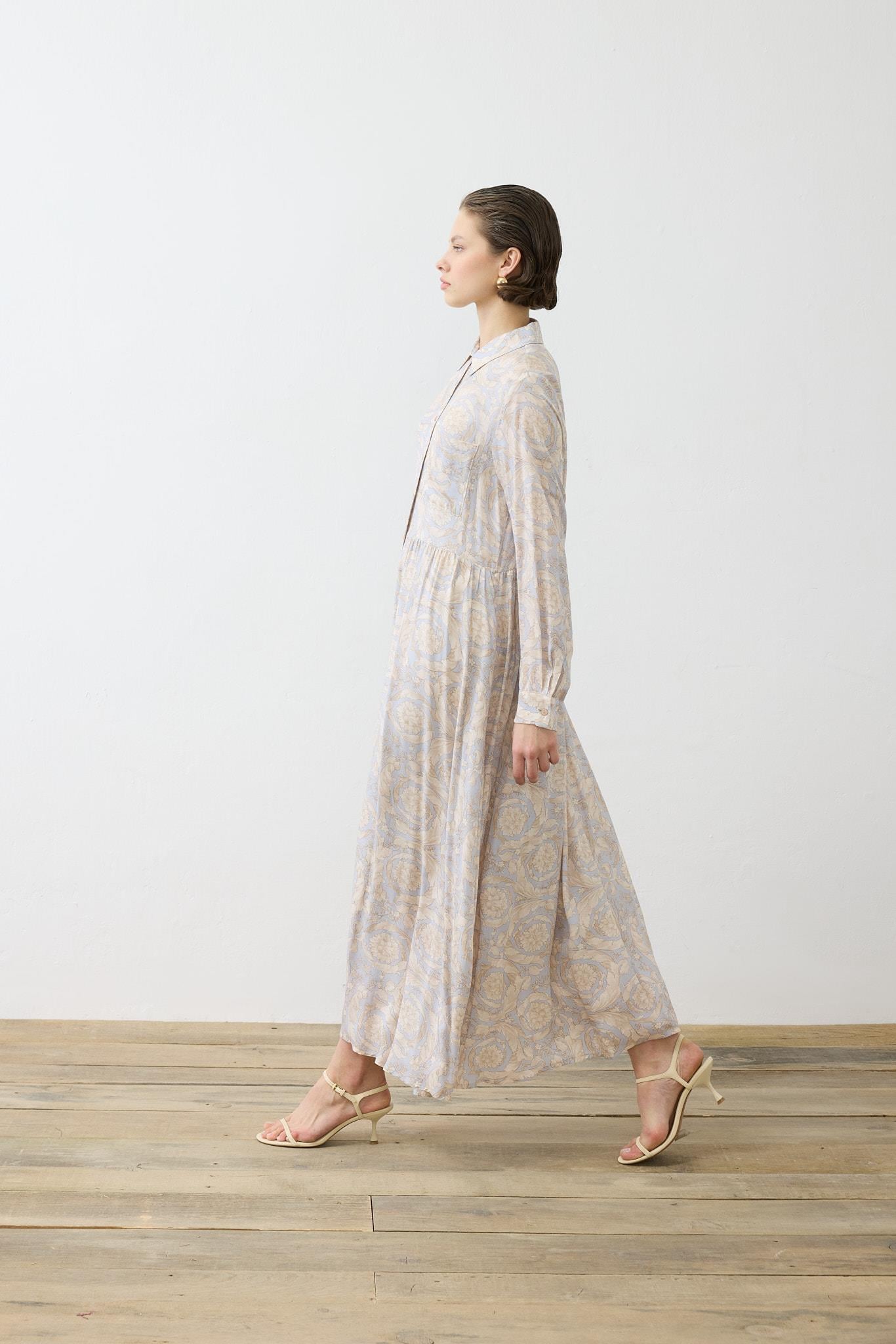 PASTEL DESEN VİSKON RAYON GÖMLEK ELBİSE BEBE MAVİ