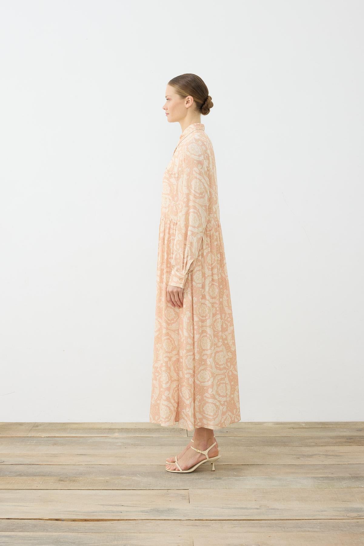 PASTEL DESEN VİSKON RAYON GÖMLEK ELBİSE PUDRA