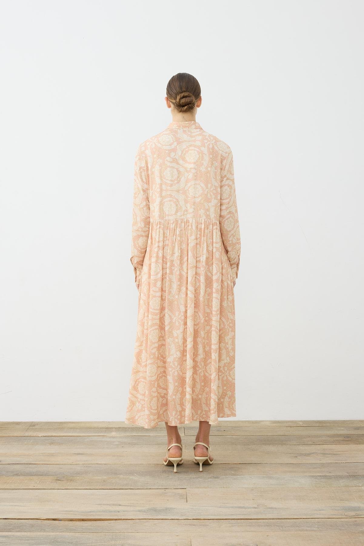 PASTEL DESEN VİSKON RAYON GÖMLEK ELBİSE PUDRA