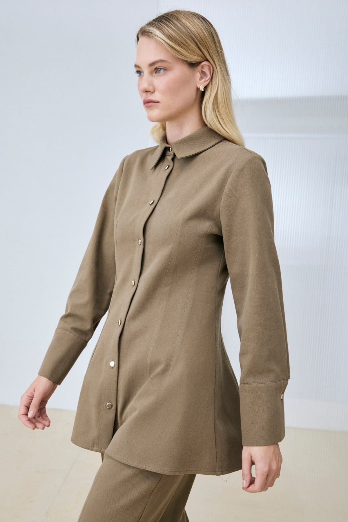 PEPLUM GABARDİN PANTOLON TAKIM HAKİ