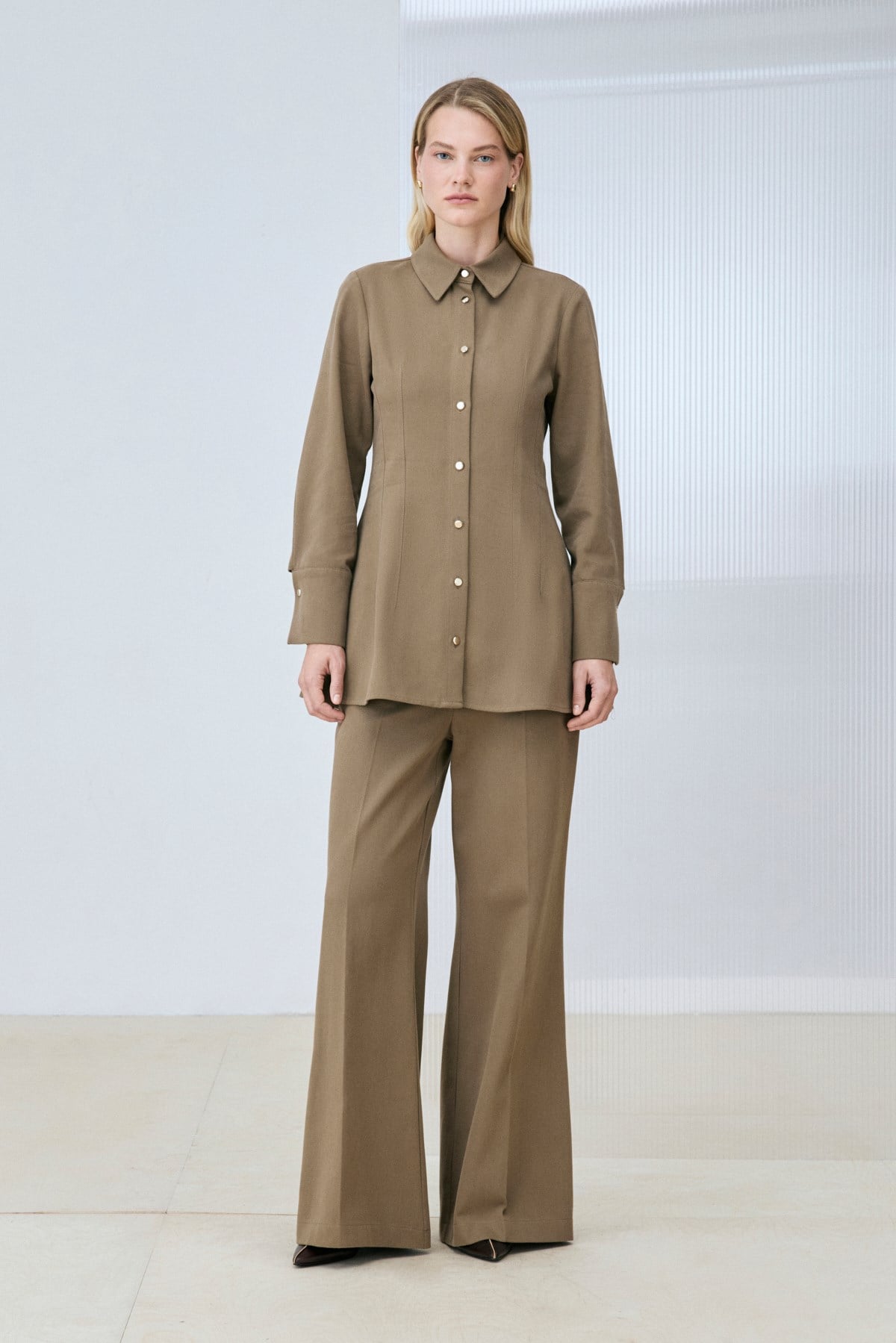 PEPLUM GABARDİN PANTOLON TAKIM HAKİ